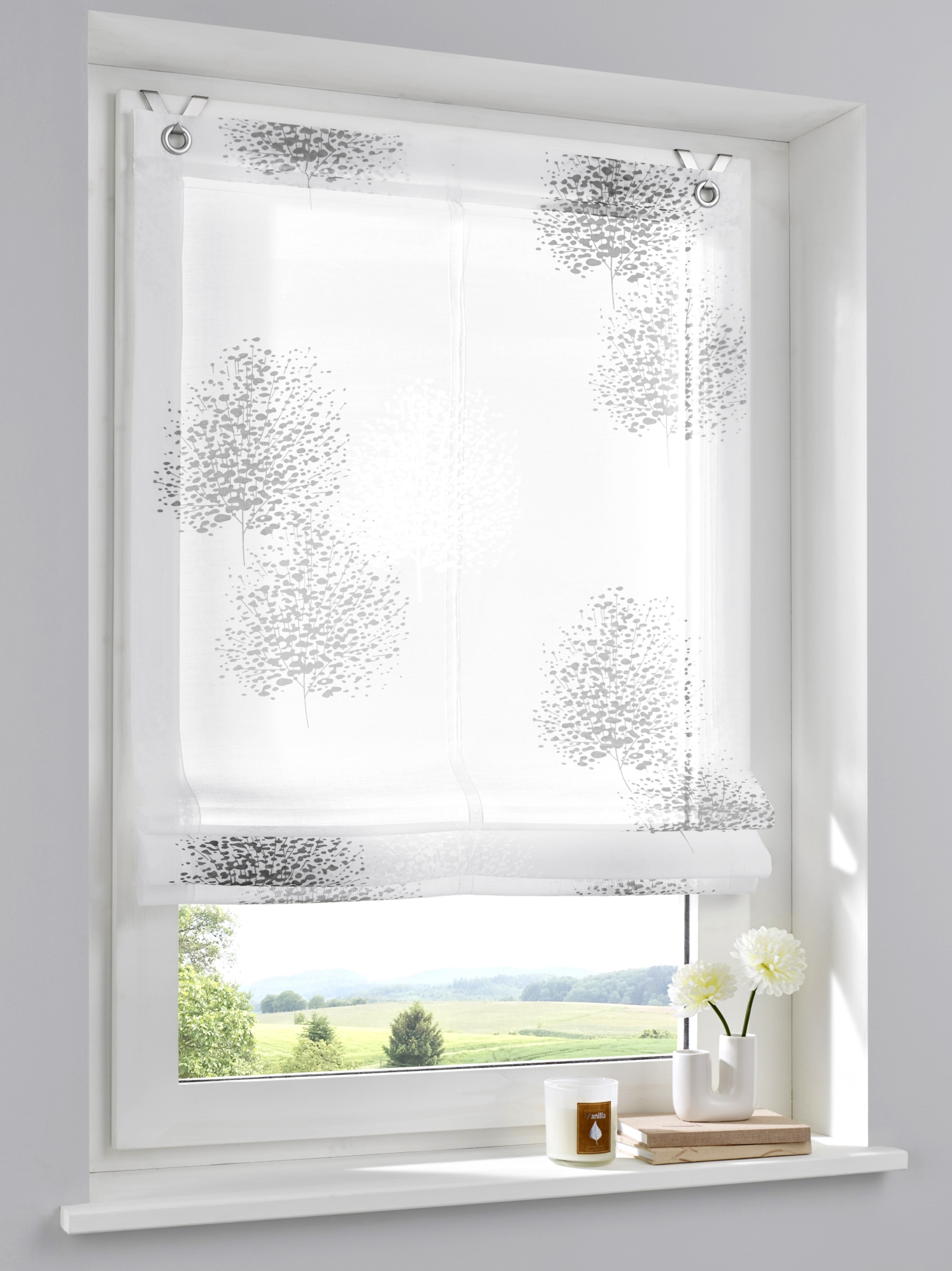 Kutti Raffrollo »Belinda« mit Hakenaufhängung ohne Bohren freihängend halbtransparent, Polyester, Viskose, Hakenaufhängung in grau