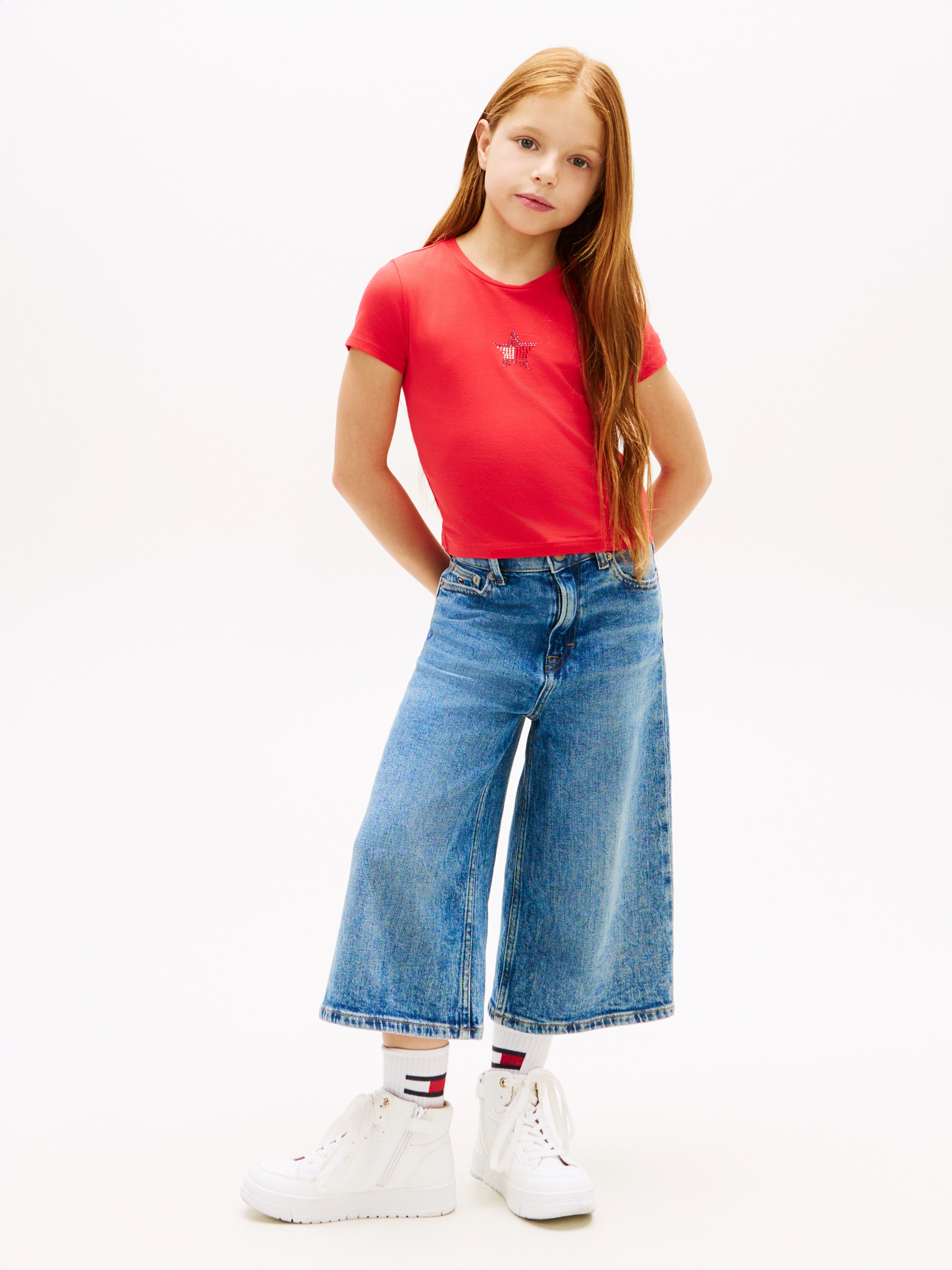 Tommy Hilfiger T-Shirt »STAR FLAG TEE SHORT SLEEVE« Kinder bis 16 Jahre, Logo mit Strass-Steinen