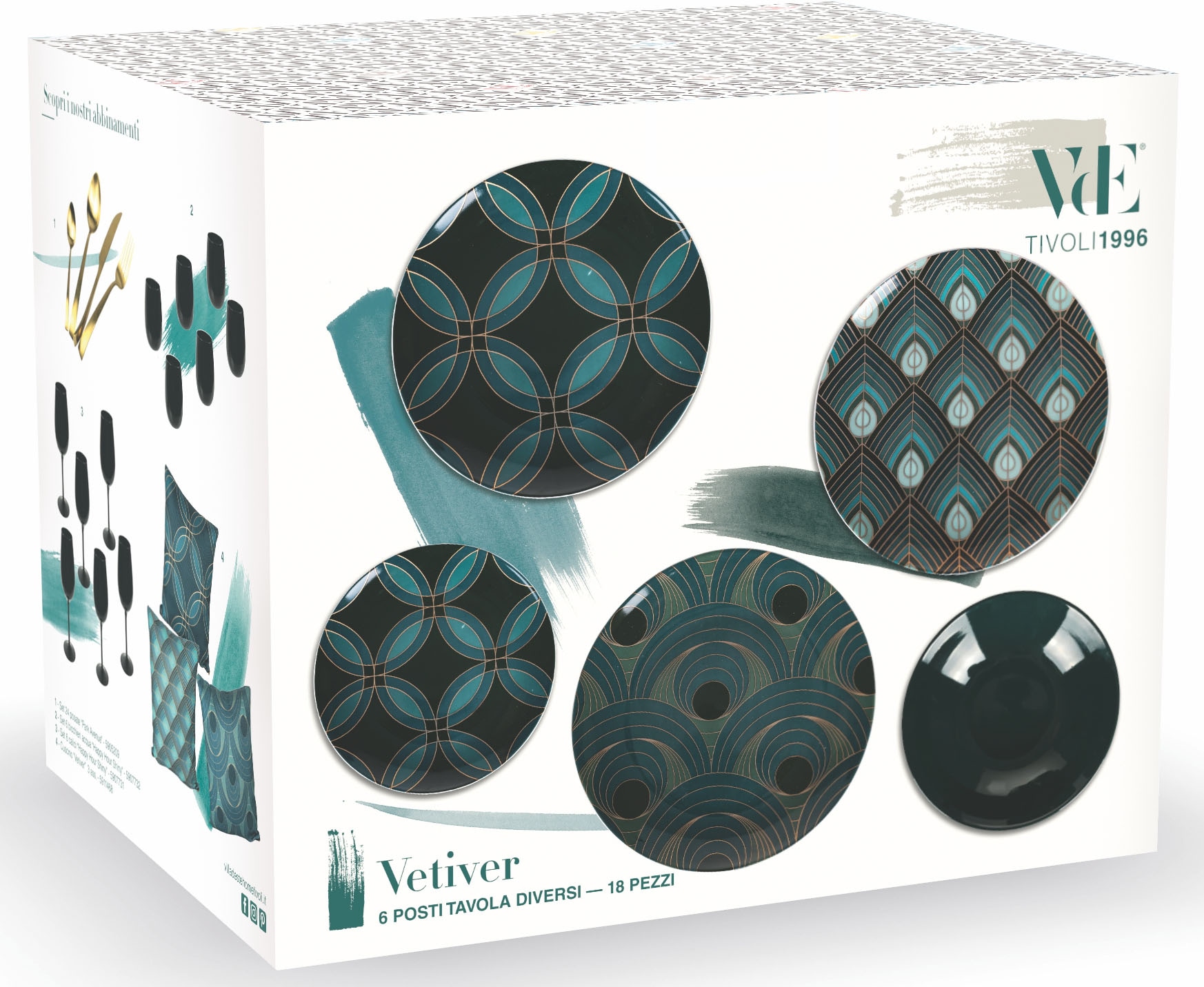 Villa d'Este Teller-Set »Geschirr-Set Vetiver«, (Set, 18 tlg.), Service, Tafelservice, 18 Teile, für 6 Personen