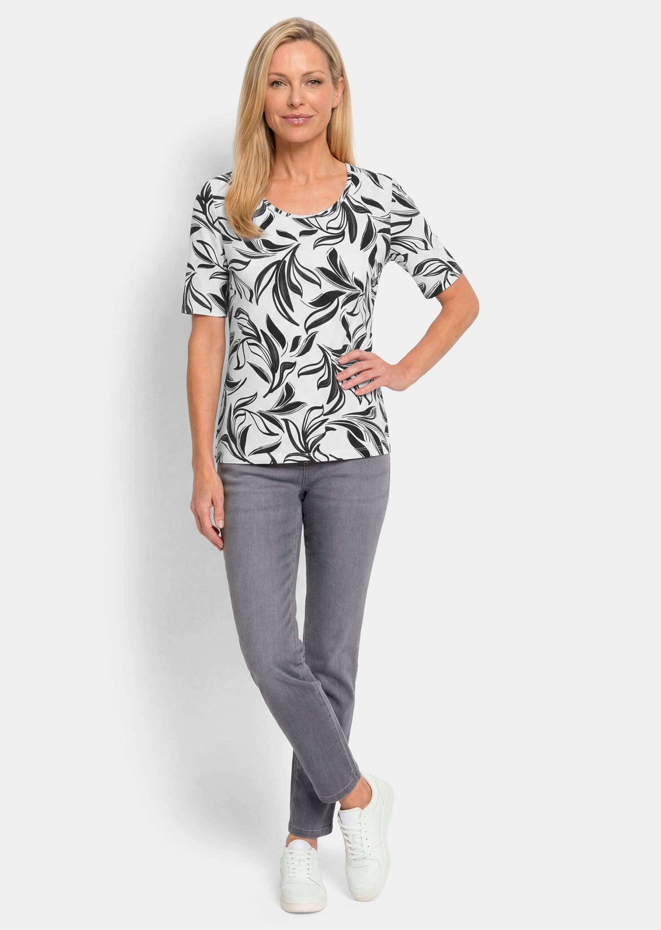 GOLDNER Kurzarmshirt »Kurzgröße Jerseyshirt mit modischem Floraldruck« stretchbequemer Viskosejersey