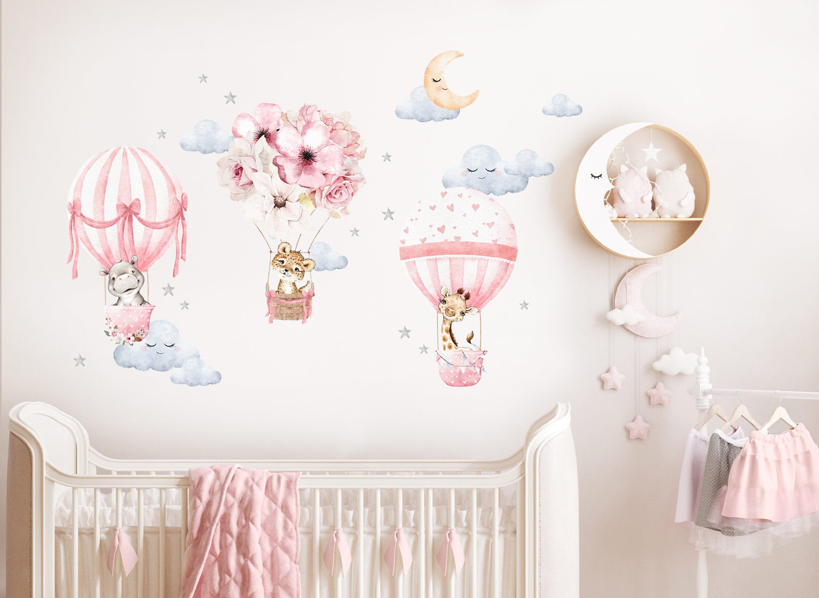 little DECO Wandtattoo »Little Deco Wandtattoo Tiere & Heißluftballons Rosa«