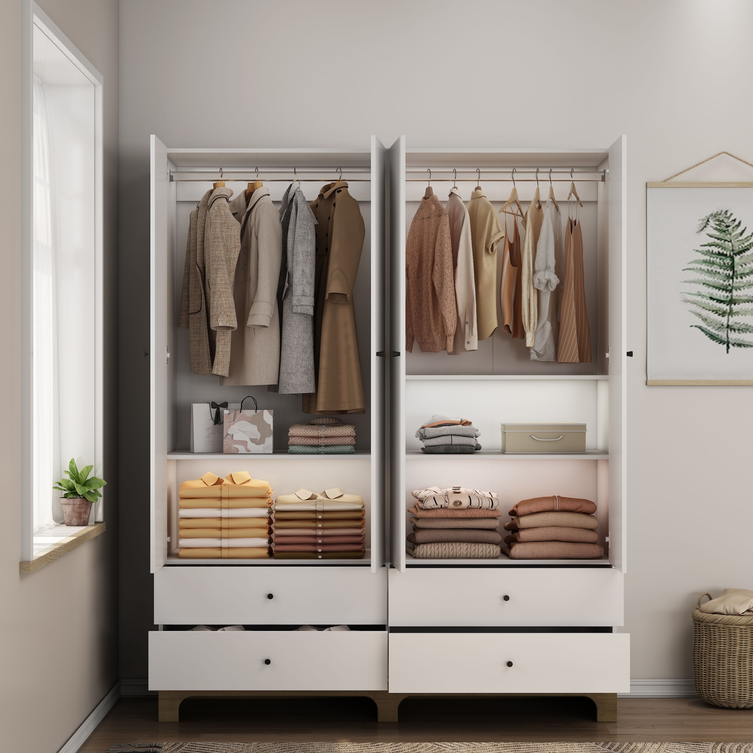 OTTO home Kleiderschrank »Oslo Schlafzimmerschrank Garderobe weiß Landhaus Bestseller« Schlafzimmerschrank mit 4 Türen und 4 Schubladen, Breite 160cm