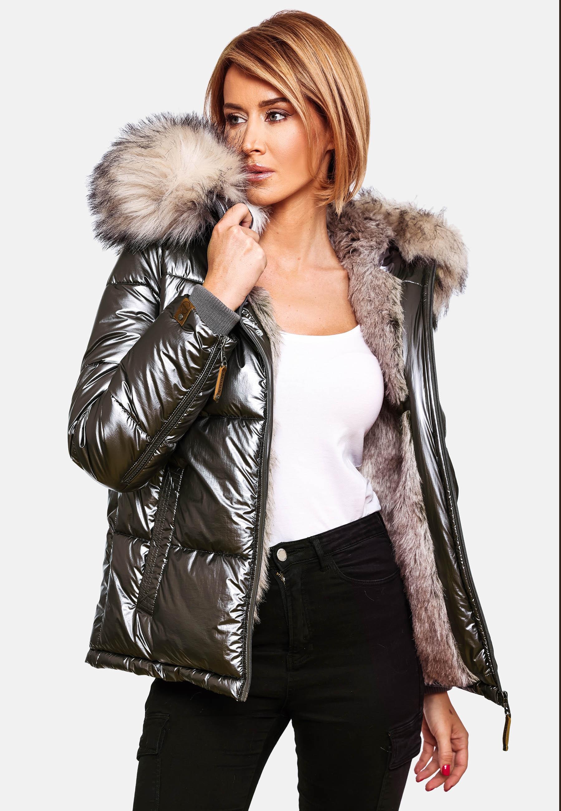 Navahoo Winterjacke »Winterjacke Tikunaa«, mit Kapuze, warm gefütterte Damen Steppjacke mit Kunstfellkapuze