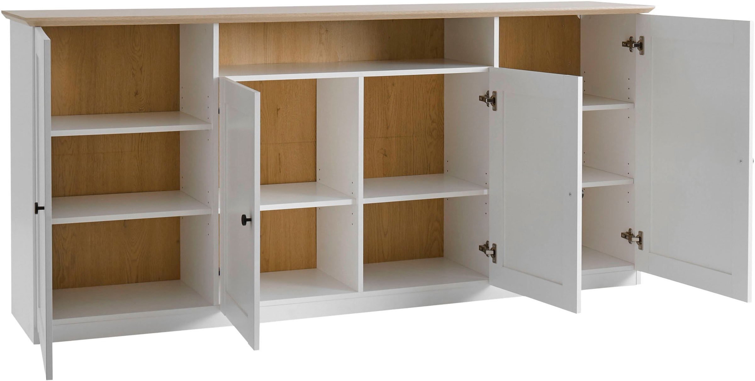 OTTO home Sideboard »Brest, Schrank im Landhausstil, Kommode, zeitloses Stauraumelement« schwarze Metallgriffe, ausreichend Stauraum, 204 cm breit