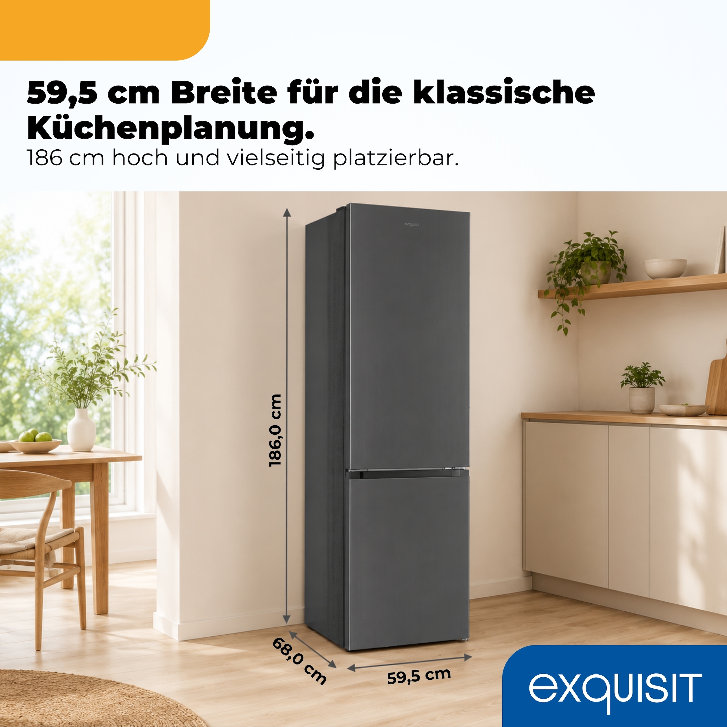 exquisit Kühl-/Gefrierkombination »KGC340-115-NF-040C inoxlook-az« 186 cm hoch 59,5 cm breit NoFrost Technologie für dauerhaft eisfrei ohne Abtauen