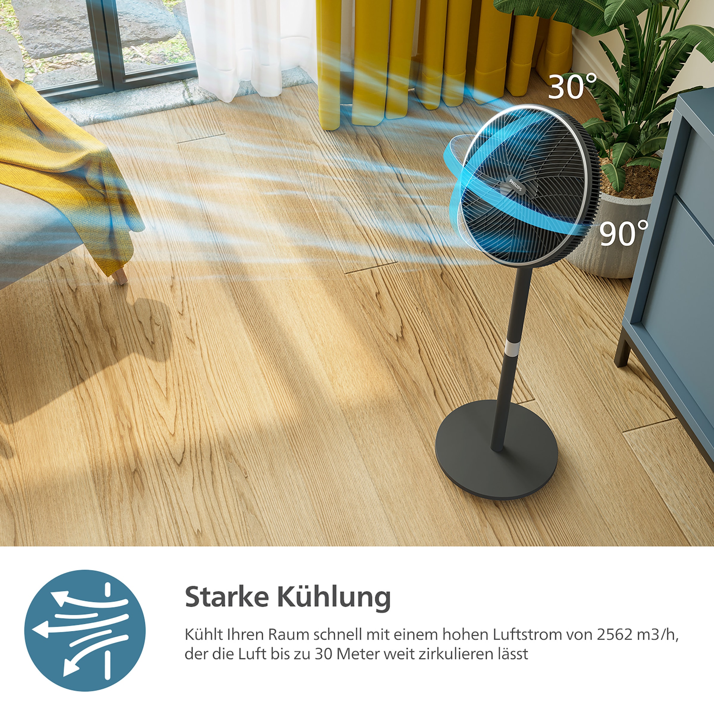 Philips Standventilator »CX3550/01 Serie 3000, mit extrem leiser SilentWings-Technologie, 23 dB«, 2-in-1-Tisch- & Standventilator, neig- & drehbar, mit App-Steuerung