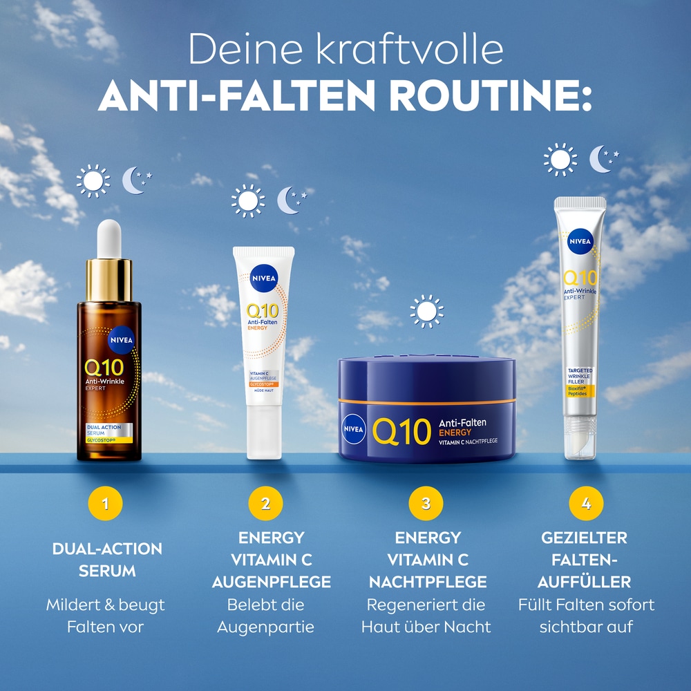 Nivea Nachtcreme »Q10 ANTI-FALTEN ENERGY VITAMIN C NACHTPFLEGE« wirkt gezielt gegen Stress-Anzeichen (Linien, fahler Teint)