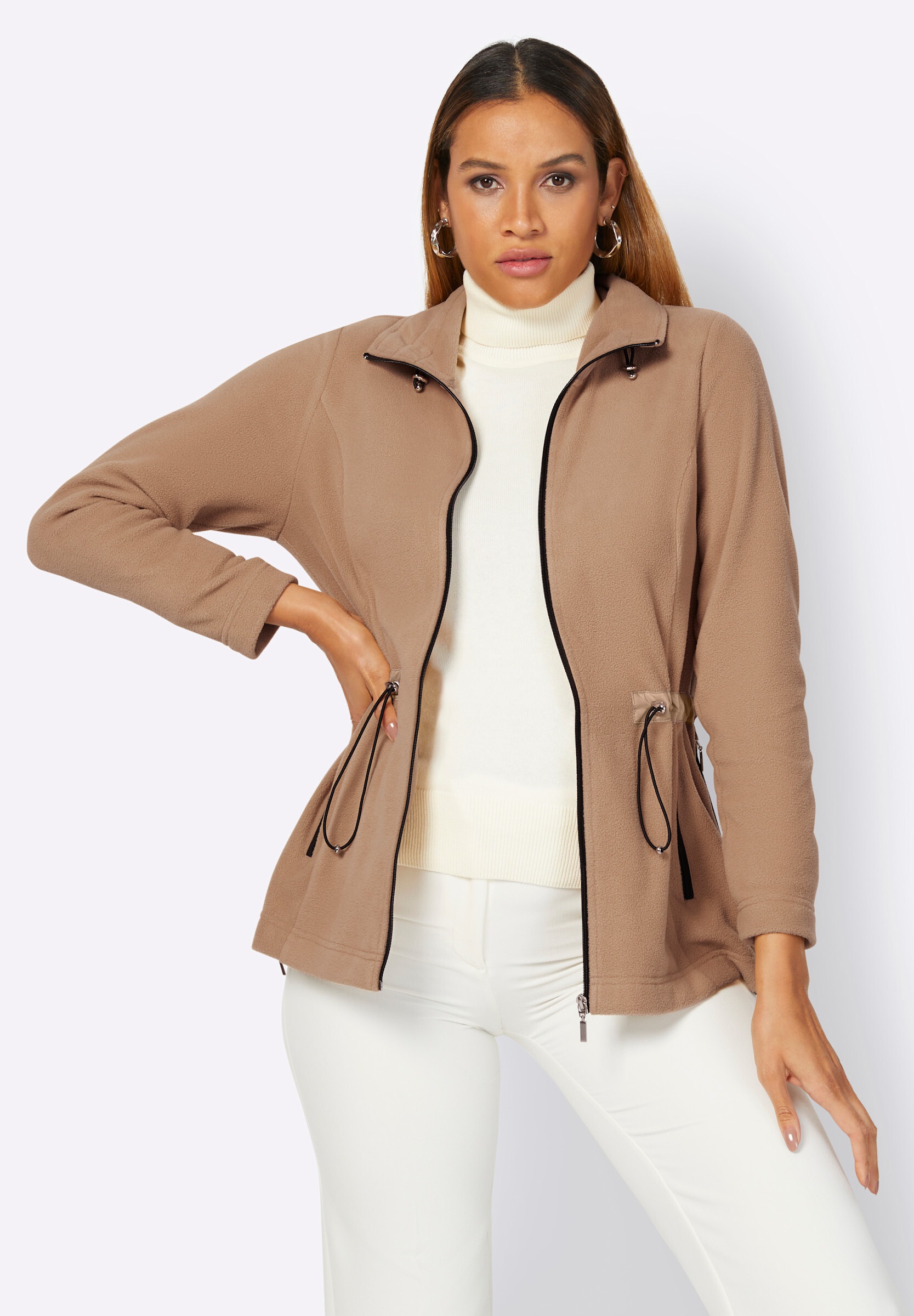 creation L Fleecejacke »Fleece-Jacke Fleecejacke mit Tunnelzug in der Taille«