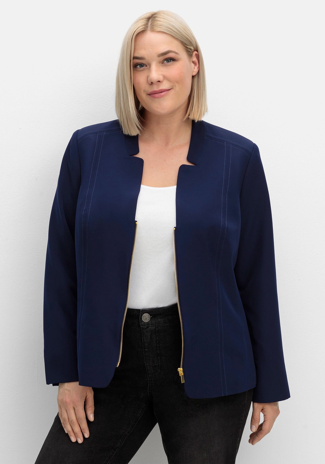 Jackenblazer »Blazer mit Stehkragen und Kontrast-Zipper«, mit Stehkragen und...