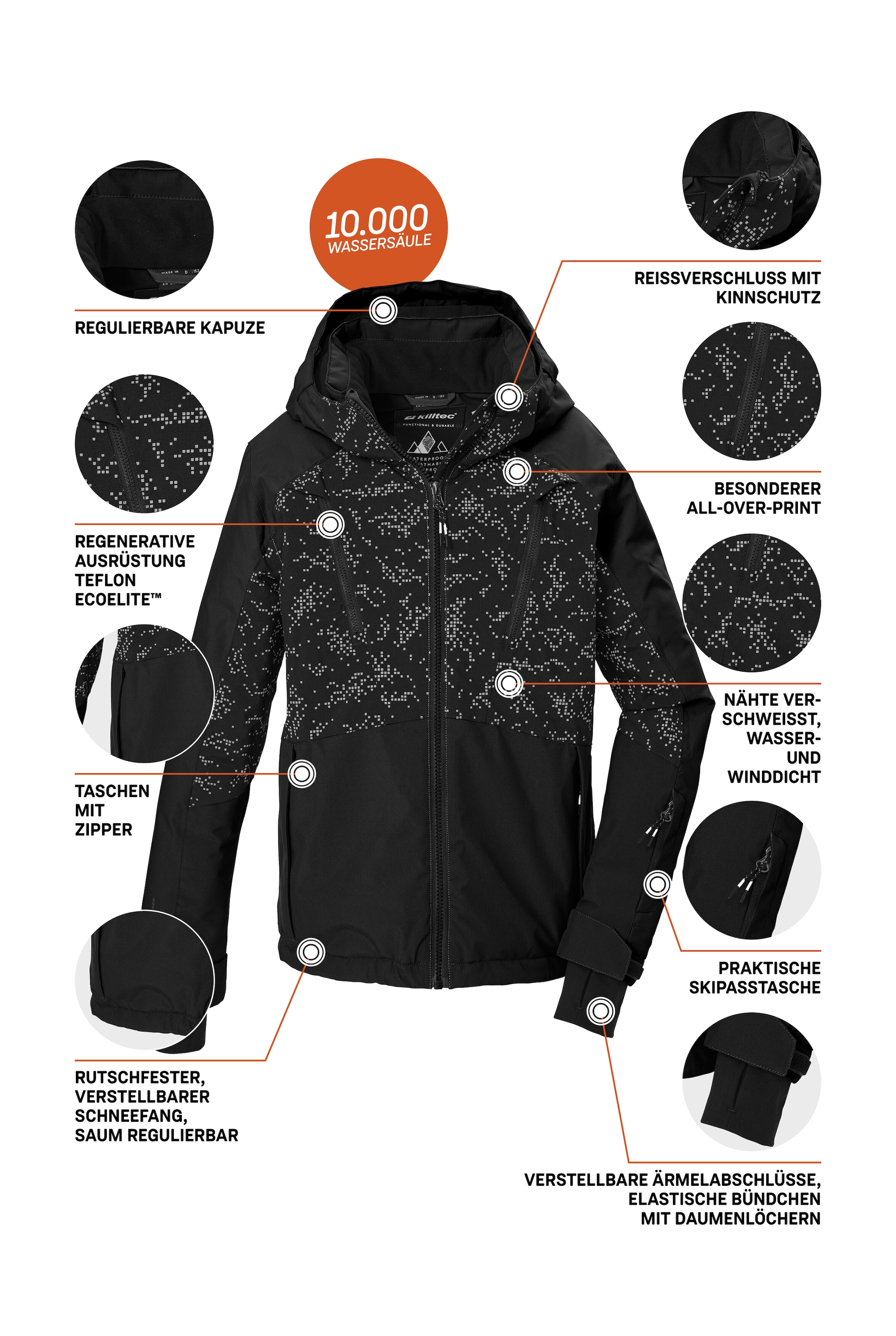 Killtec Skijacke »KSW 208 BYS SKI JCKT« Wind- und wasserdicht, Schneefang, All-over-Print