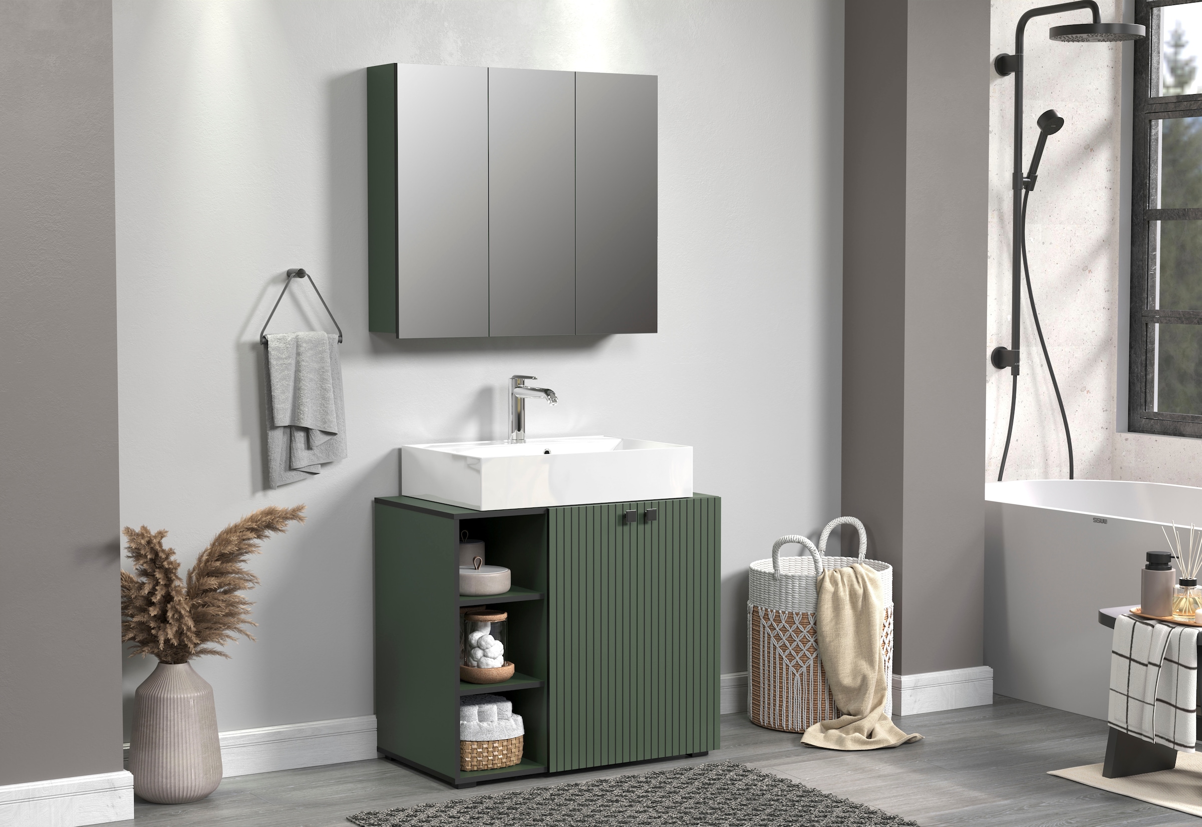 welltime Waschbeckenunterschrank »Amrum« Waschtisch auf Rollen - (B/T/H) wahlweise 60-80/42/64 cm