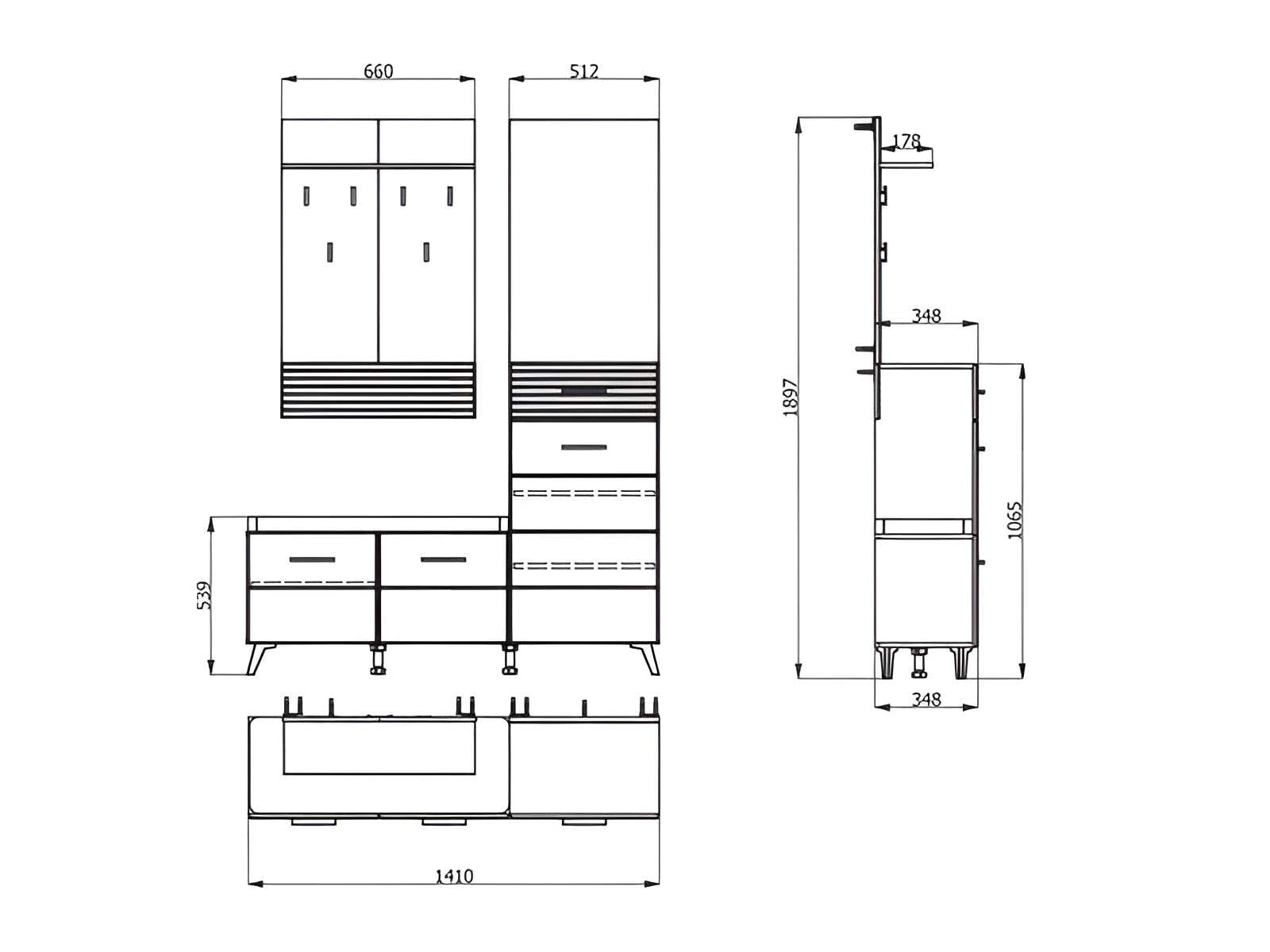 Home affaire Garderoben-Set »Sein Kompaktgarderobe, Flurgarderobe, Dielenschrank, Hochglanzfronten«, (Komplett-Set, 4 St.), mit Schuhschrank, Sitzbank, Garderobenpaneel und Spiegel