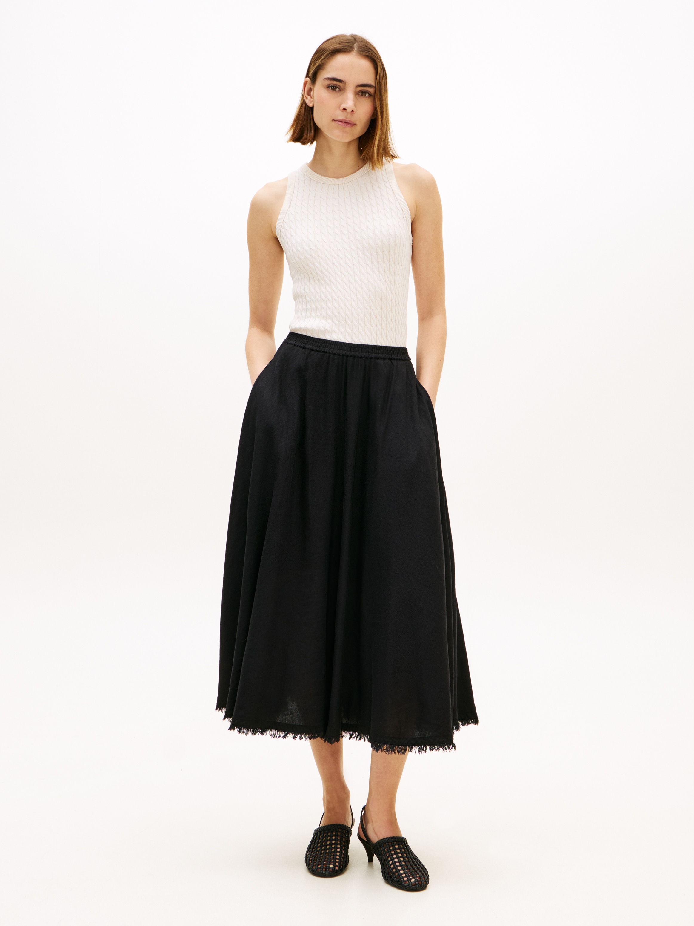 Tommy Hilfiger A-Linien-Rock »VIS/LINEN VOLUME MIDI SKIRT« Leinen-Mix mit feinen Falten, Relaxed Fit