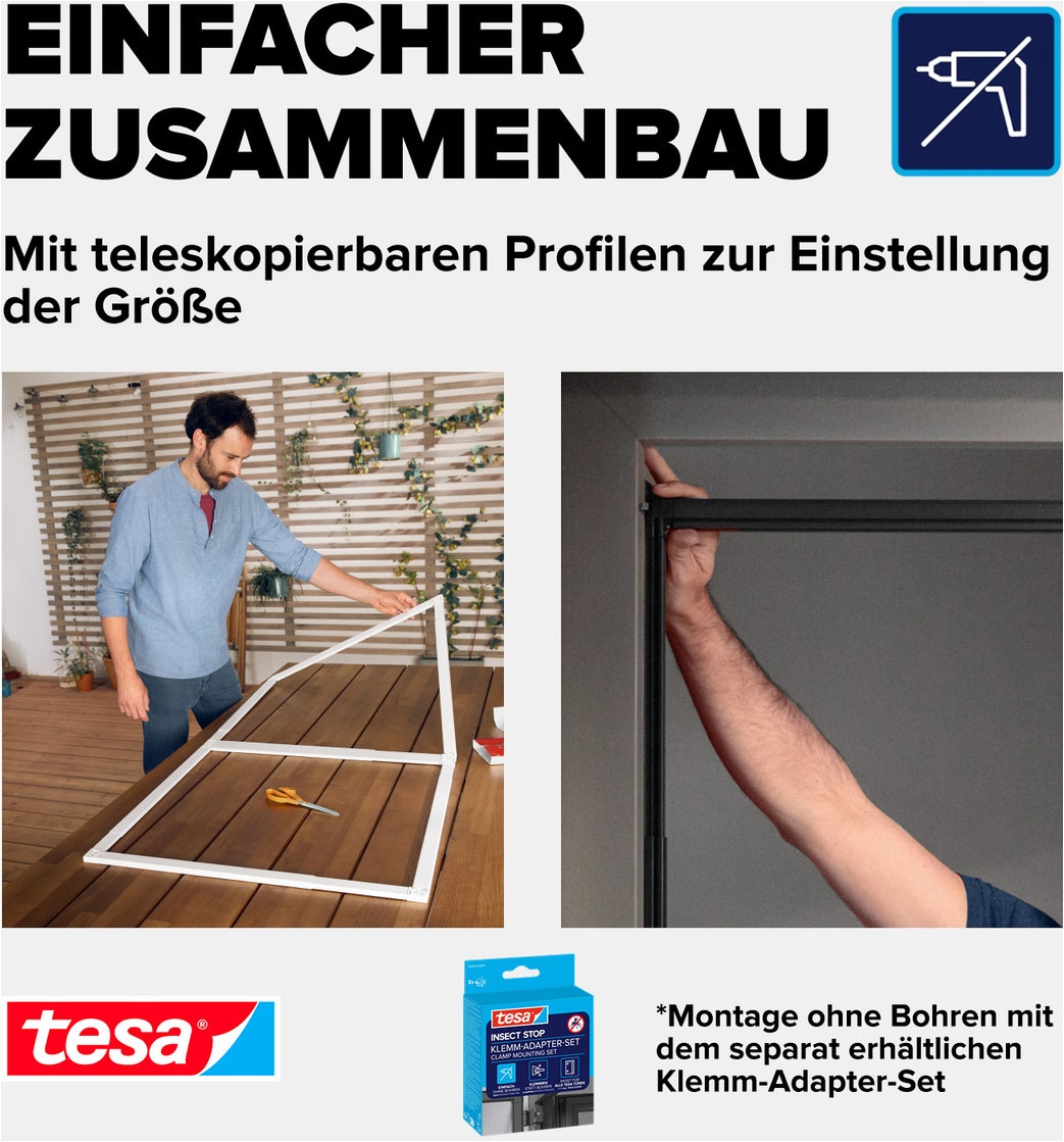 tesa Insektenschutz-Tür »Insect Stop Falt Fliegengitter für Türen - max. 1 m : 2,20 m« Packung, Teleskop Alu Rahmen, 1 Stk. tlg. mit verstellbarem Rahmen aus Aluminium - ohne Bohren