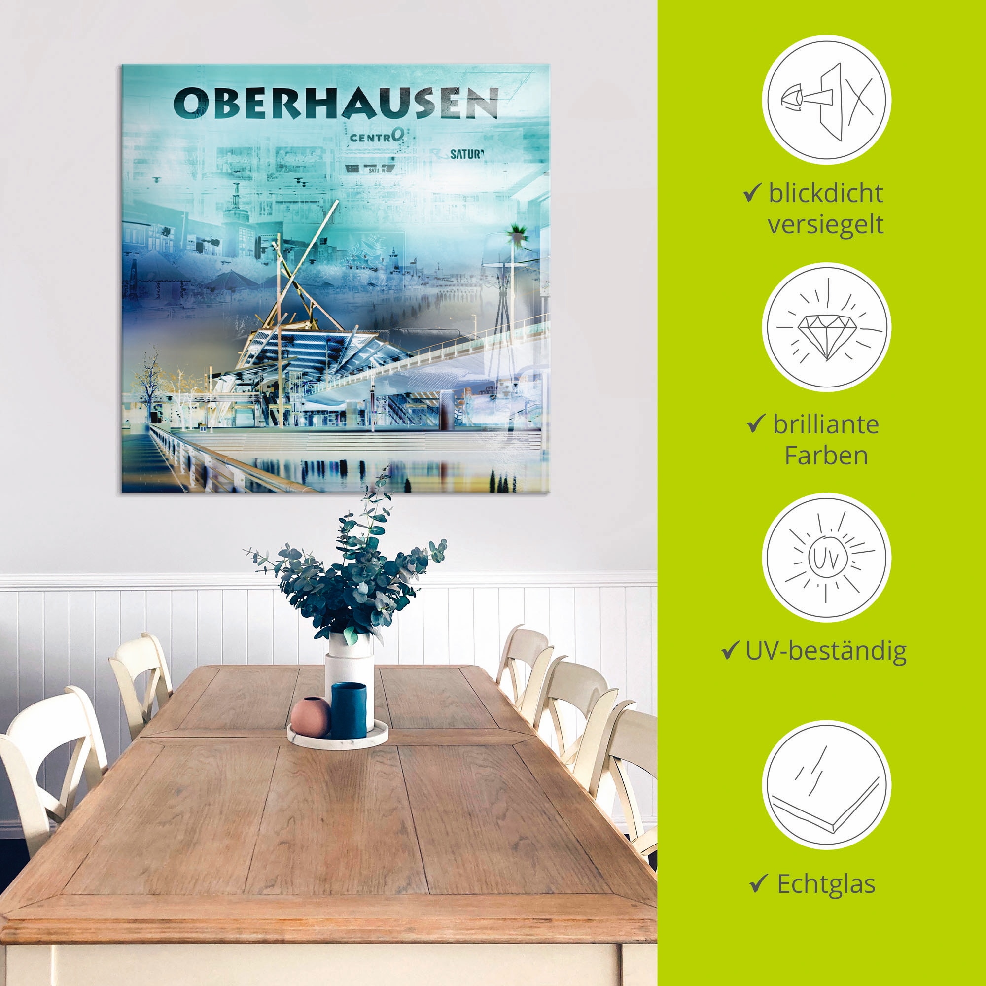 Artland Glasbild »Oberhausen Skyline Abstrakte Collage«, Deutschland, (1 St.), in verschiedenen Größen