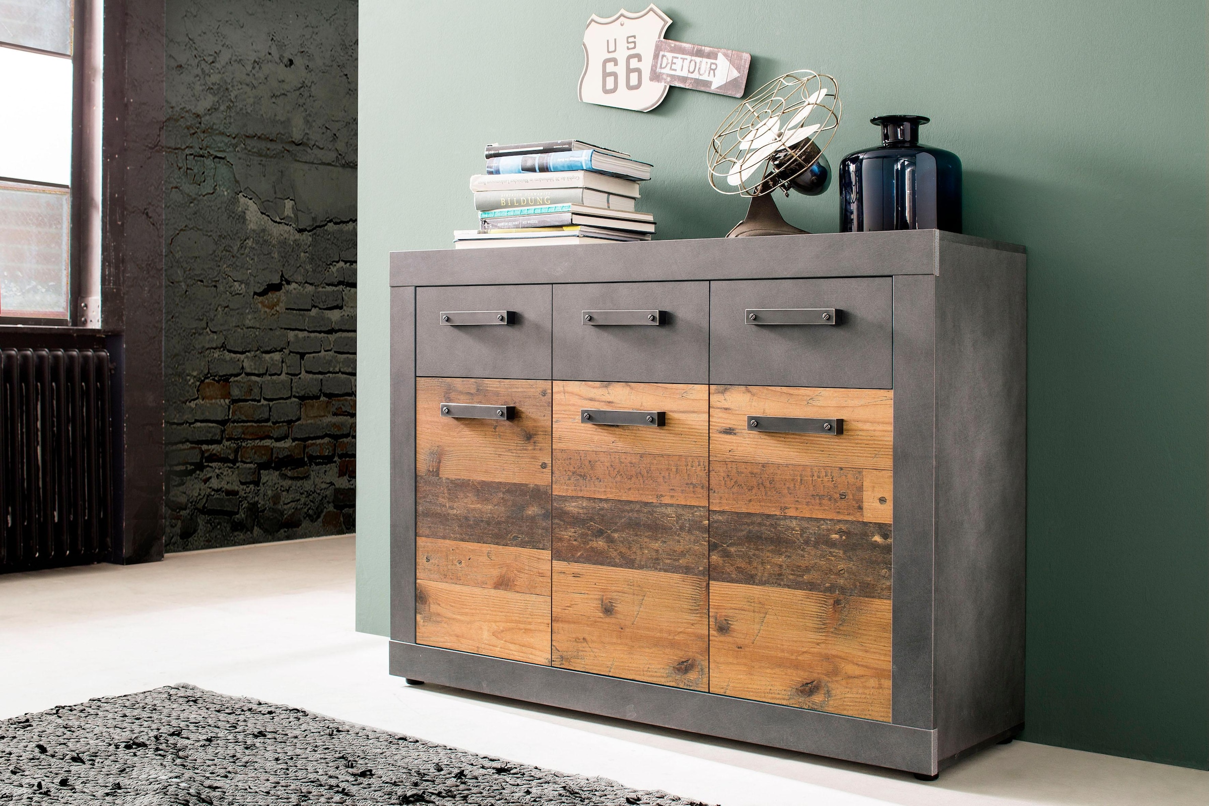 INOSIGN Kommode »Ilana«, Mehrzweckschrank im modernen Industrial Style - Mit 3 Schubladen
