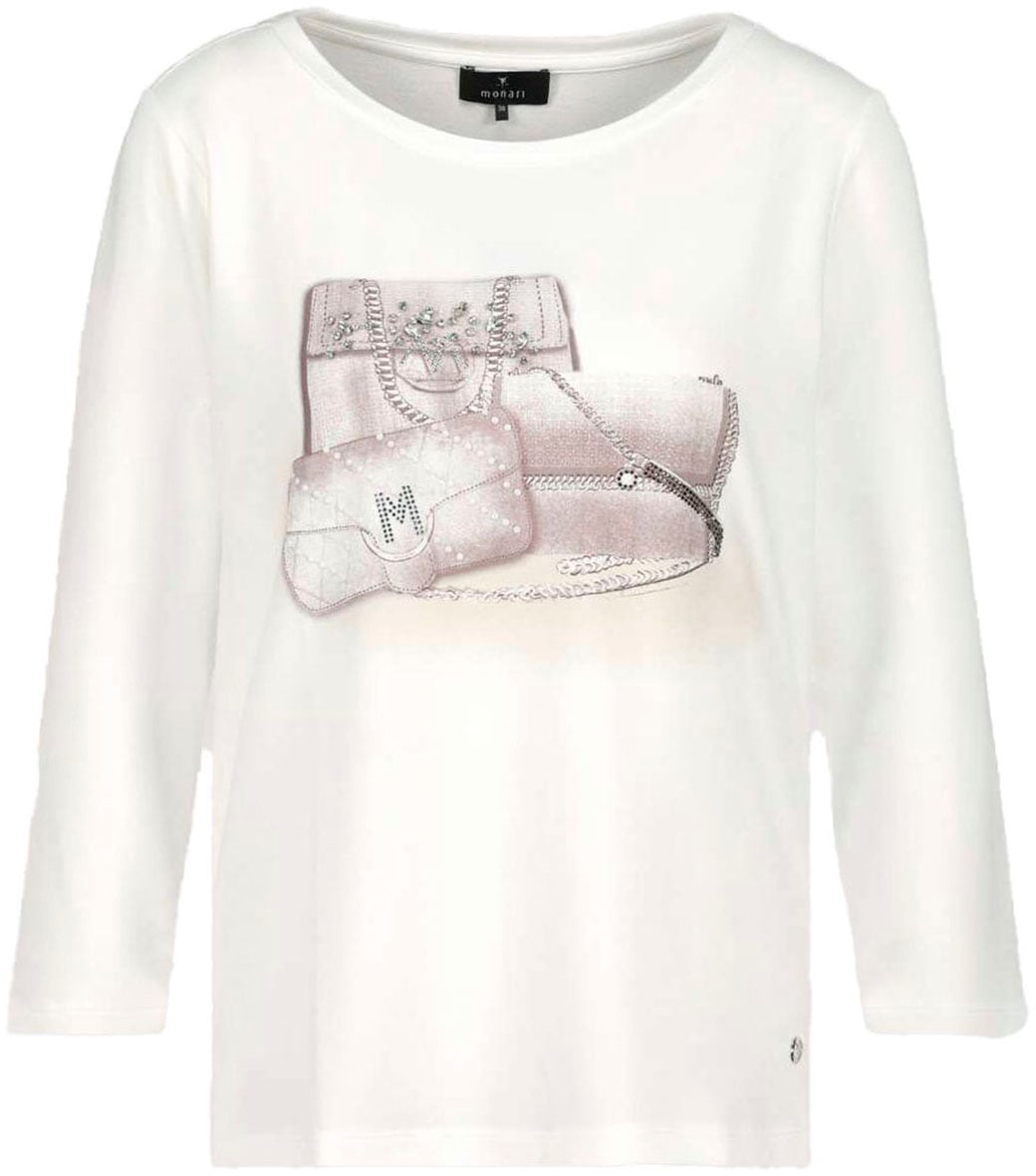 Monari Rundhalsshirt, mit Frontprint und Glitzernieten