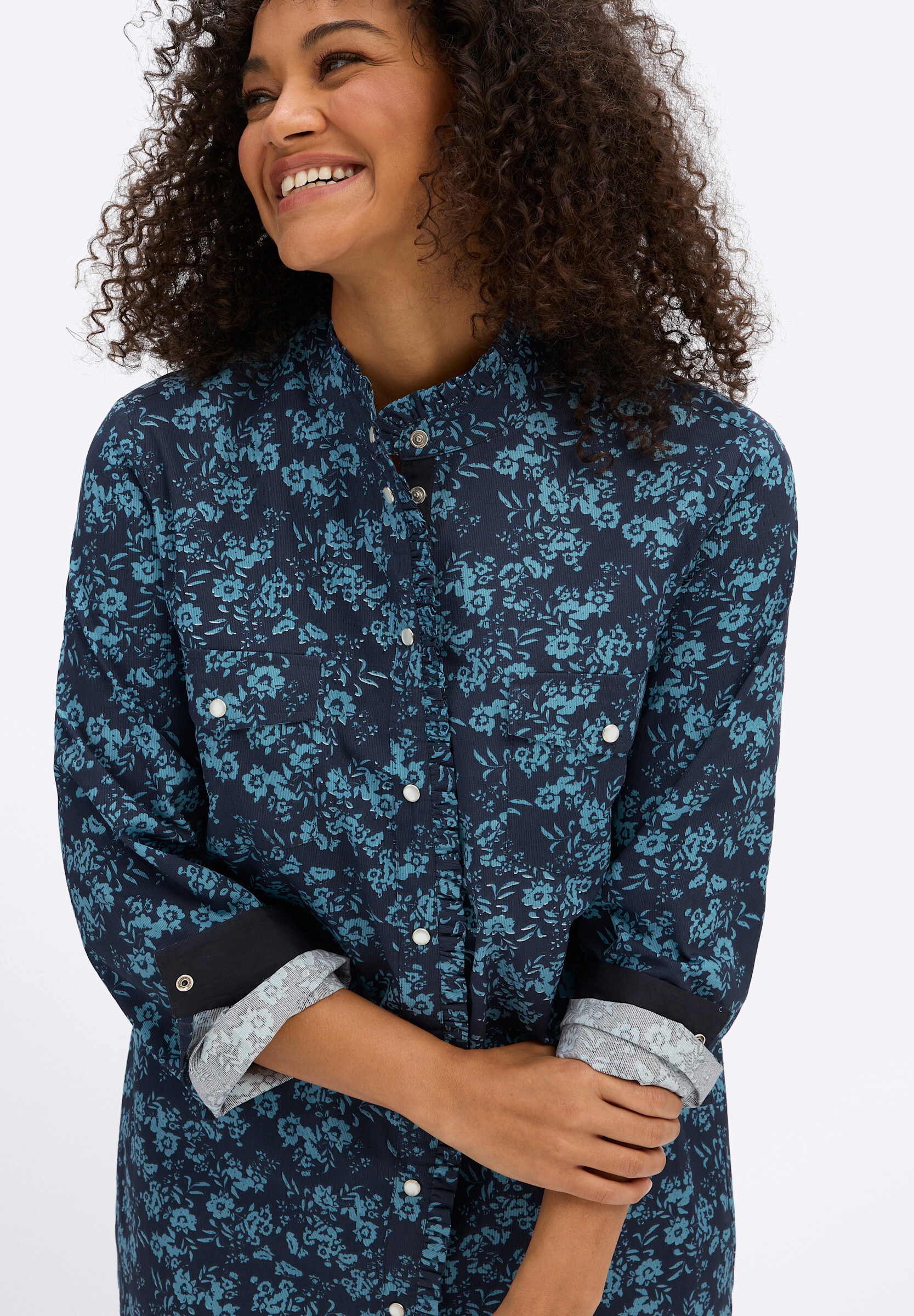 sheego by Joe Browns Hemdbluse »Cord-Bluse Druckbluse aus Cord, mit Rüschen-Details«