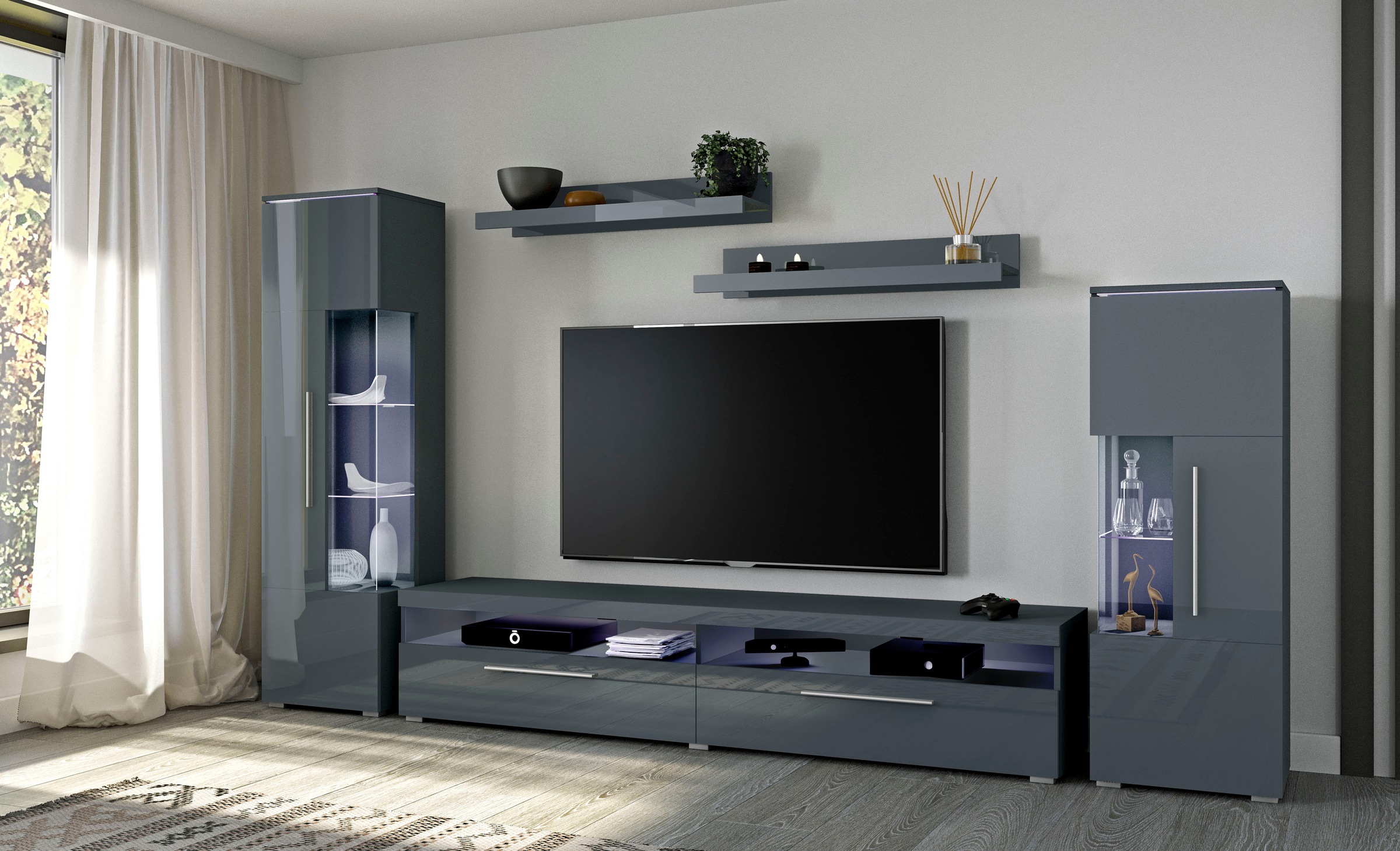 INOSIGN Lowboard »India,Breite 200 cm, stilvolle Fernsehschrank mit offenen Fächern«, TV-Board ohne Beleuchtung, TV-Kommode mit viel Stauraum