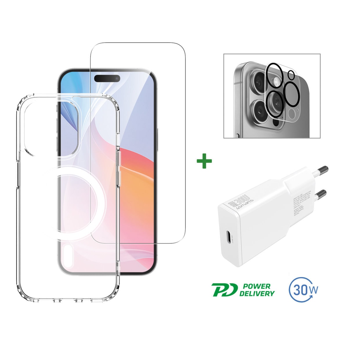 4smarts Handyhülle »3in1 Premium Starter Set für Apple iPhone 16 Pro«, Backcover, Schutzhülle, Handyschutzhülle, Case, Schutzcase, stoßfest