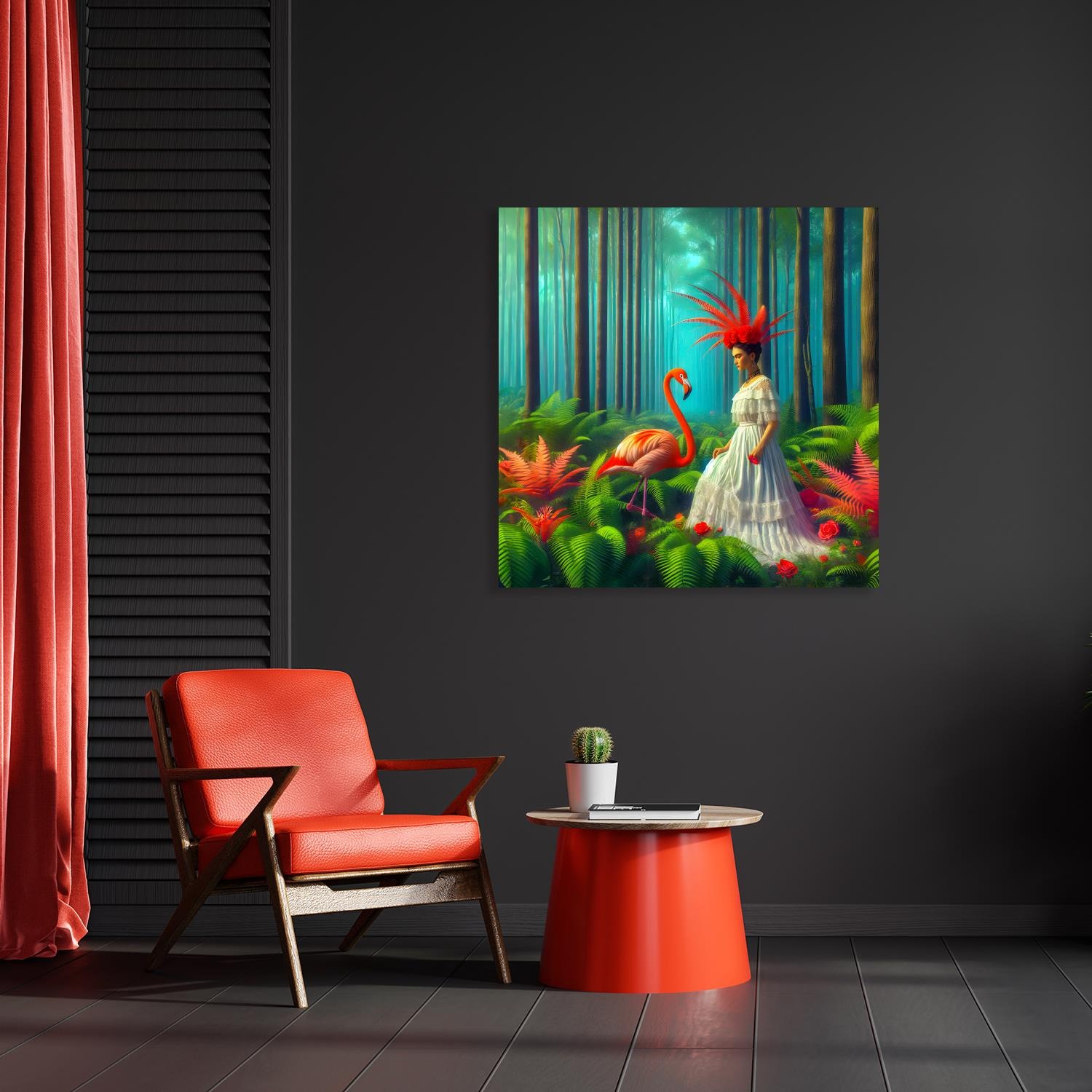queence Acrylglasbild »Women Art - Katharina Kolenda«, Vögel-Fantasy-Frau-Flamingos-Blumen-Blumenbilder-Baum-Bäume-Baumbilder-Vogelbilder, (1 St.), Kunst, knallige Farben, bunt