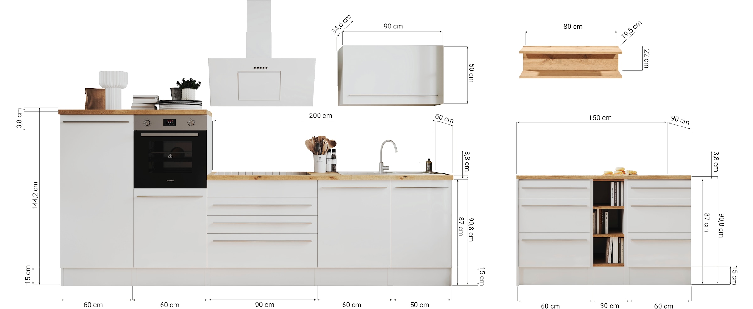 RESPEKTA Küchenzeile »Gabriel« Breite 320/150 cm mit Soft-Close in exklusiver Konfiguration für OTTO