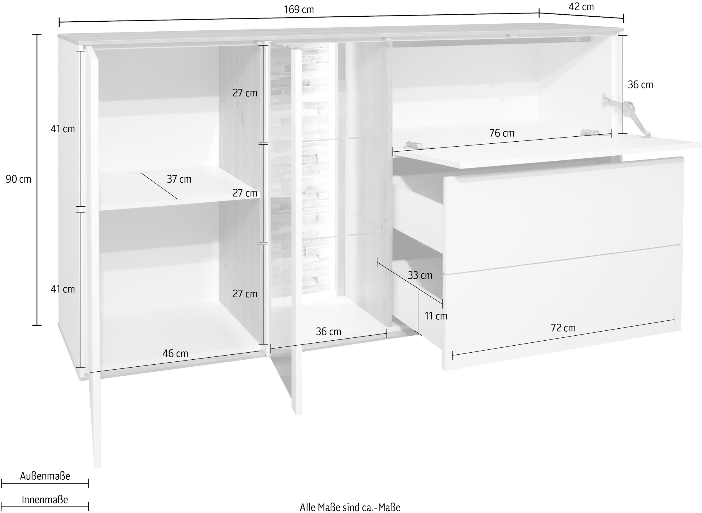 Mäusbacher Kommode, Faro Sideboard B 169 cm, inkl. Beleuchtung, Push to open Funktion