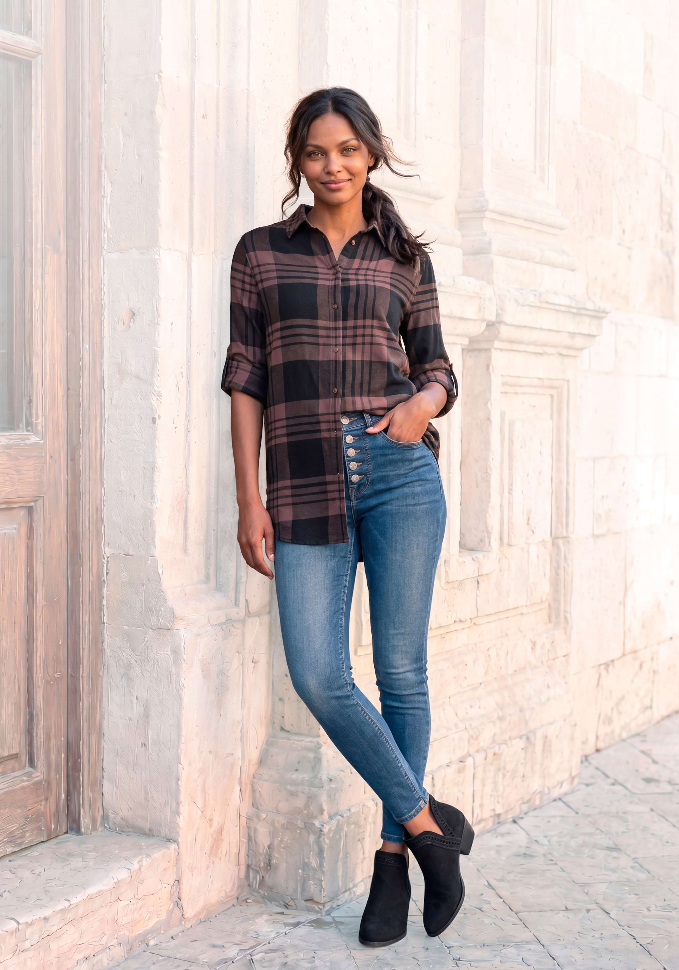 LASCANA Hemdbluse aus weichem Flanell, Karobluse aus Baumwolle, Damenbluse