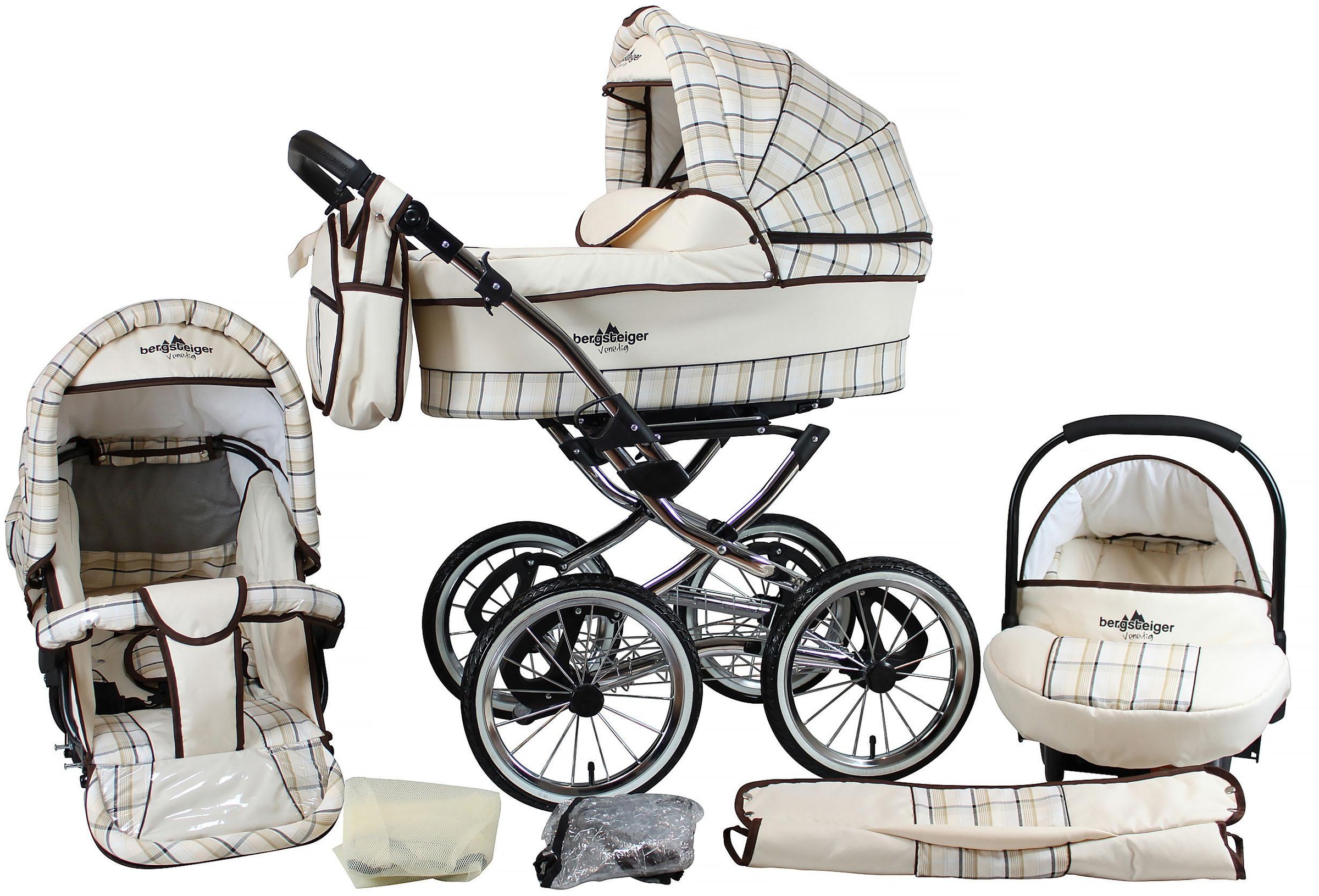 bergsteiger Kombi-Kinderwagen »Venedig, classic beige, 3in1«, 15 kg, Made in Europe