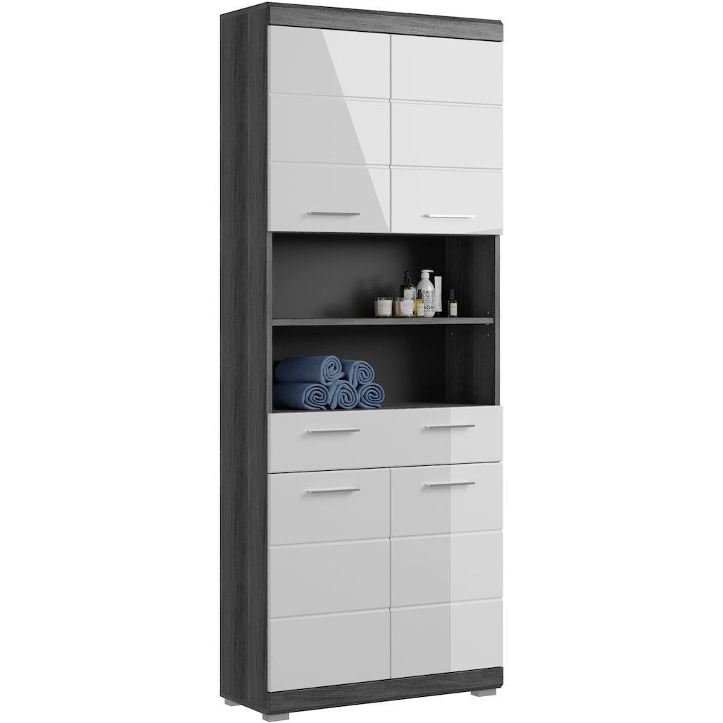 INOSIGN Hochschrank »Siena«, Badschrank, 4 Türen, 1 Schubkasten, 2 offene Fächer, Breite 74 cm