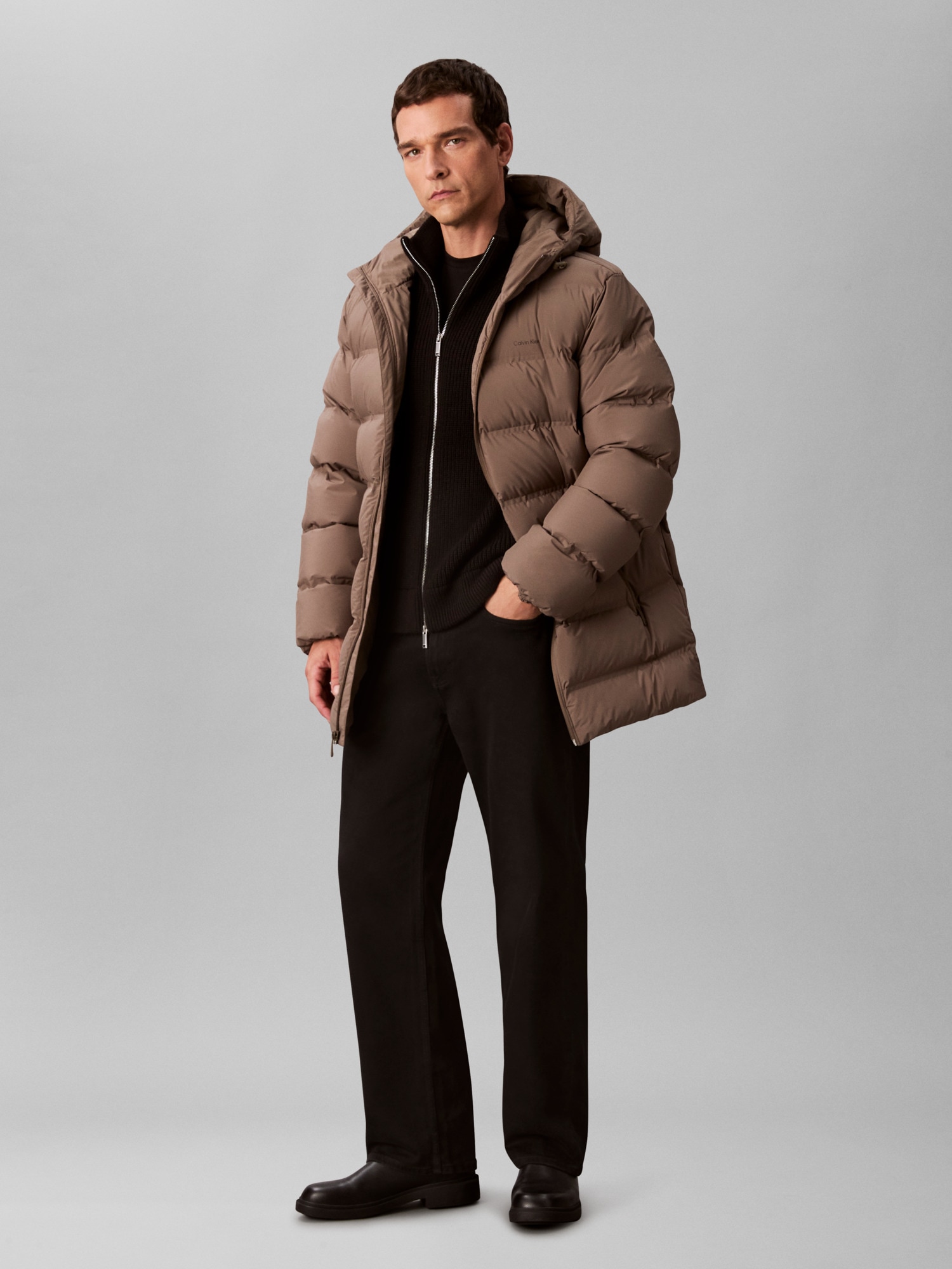 Calvin Klein Steppmantel »LS BONDED CHNNLD LONG HOODED PUF« Mit Rundhalsausschnitt, regular fit