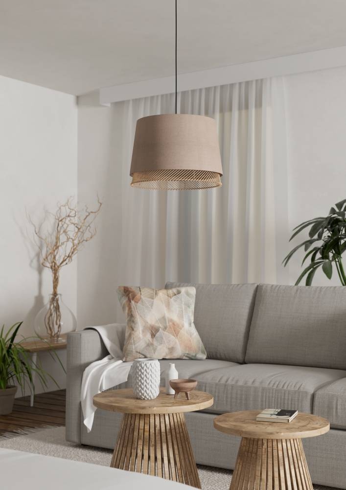 EGLO Hängeleuchte »TABLEY«, 1 flammig, Leuchtmittel E27 | ohne Leuchtmittel, Pendelleuchte, Esszimmerlampe, Bambus und Leinen, Hängeleuchte,Ø 38cm