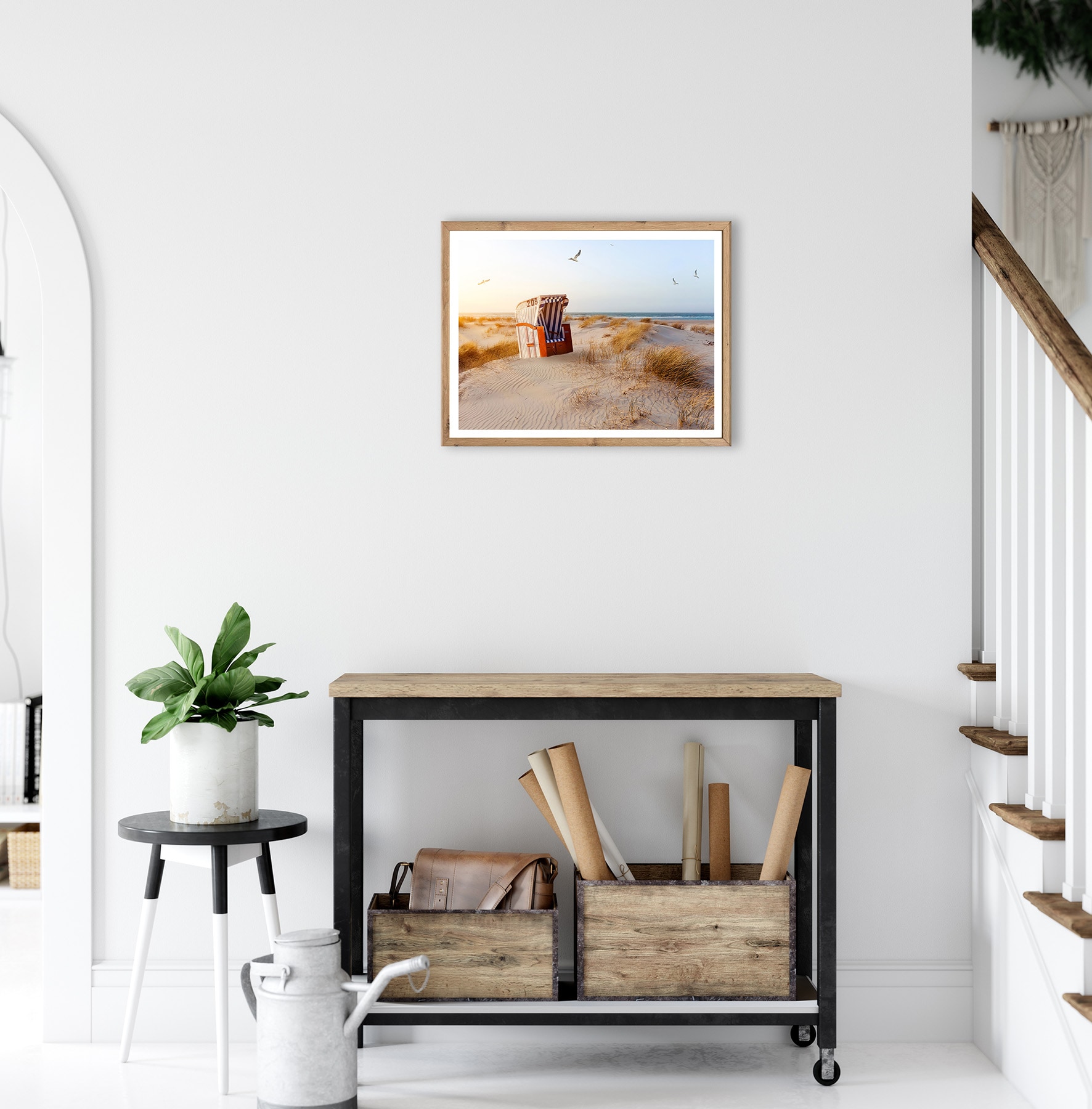 Bönninghoff Bild mit Rahmen »Wandbild gerahmt STRANDKORB DÜNE 40x50 cm – Maritime Wanddeko Küste« Landschaft | Meer | Meer Bilder | Natur | Strand | Strandbilder 1 Stk. tlg. mit dekorativem Rahmen