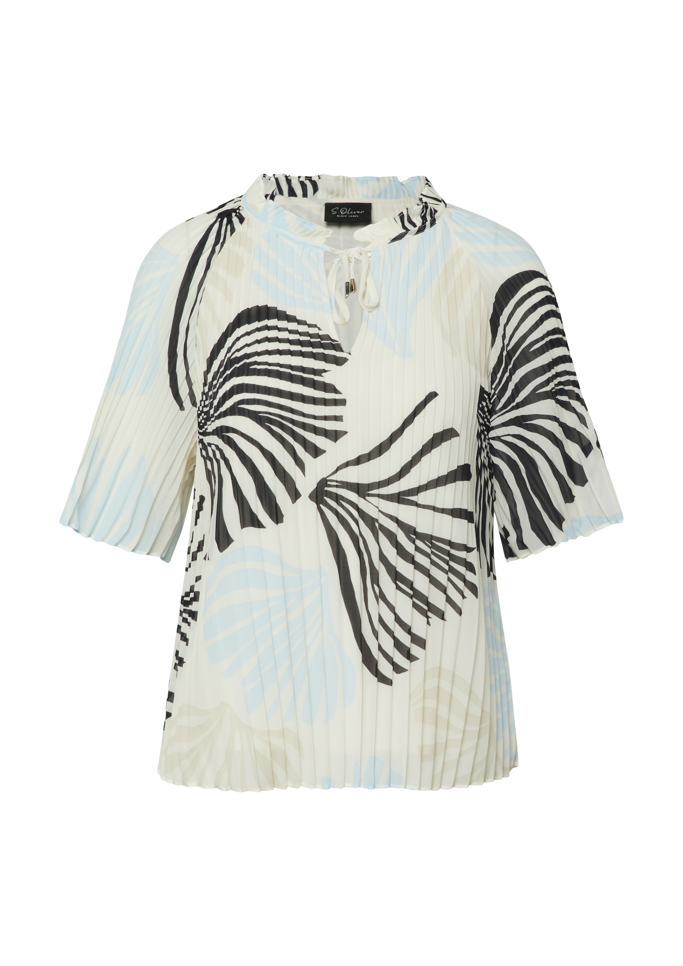 s.Oliver BLACK LABEL Plisseebluse leicht ausgestellte 3/4-Ärmel, mit Schleife am Ausschnitt