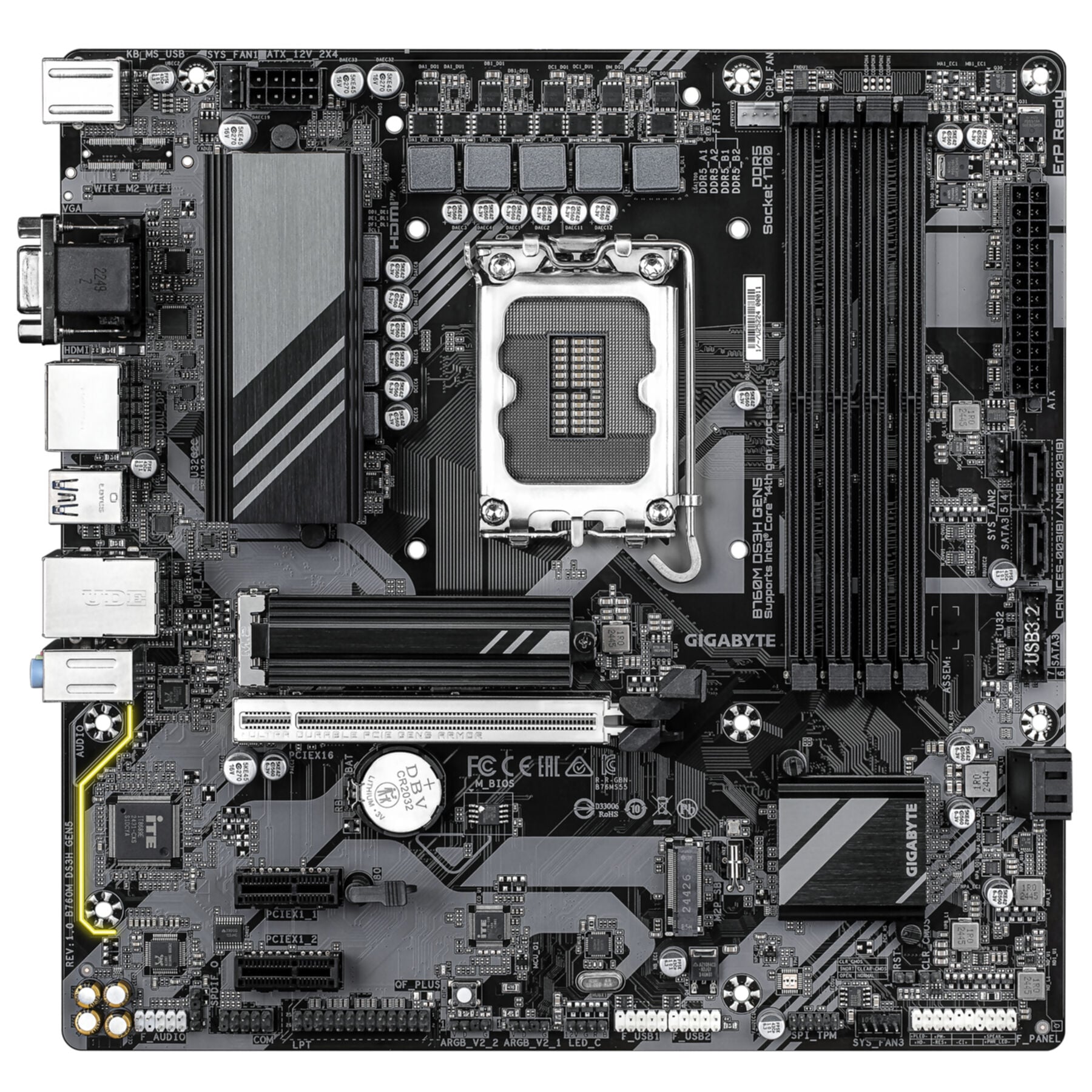 Gigabyte Mainboard »B760M DS3H GEN5 Mainboard – Unterstützt Intel Core Prozessoren der 14.«