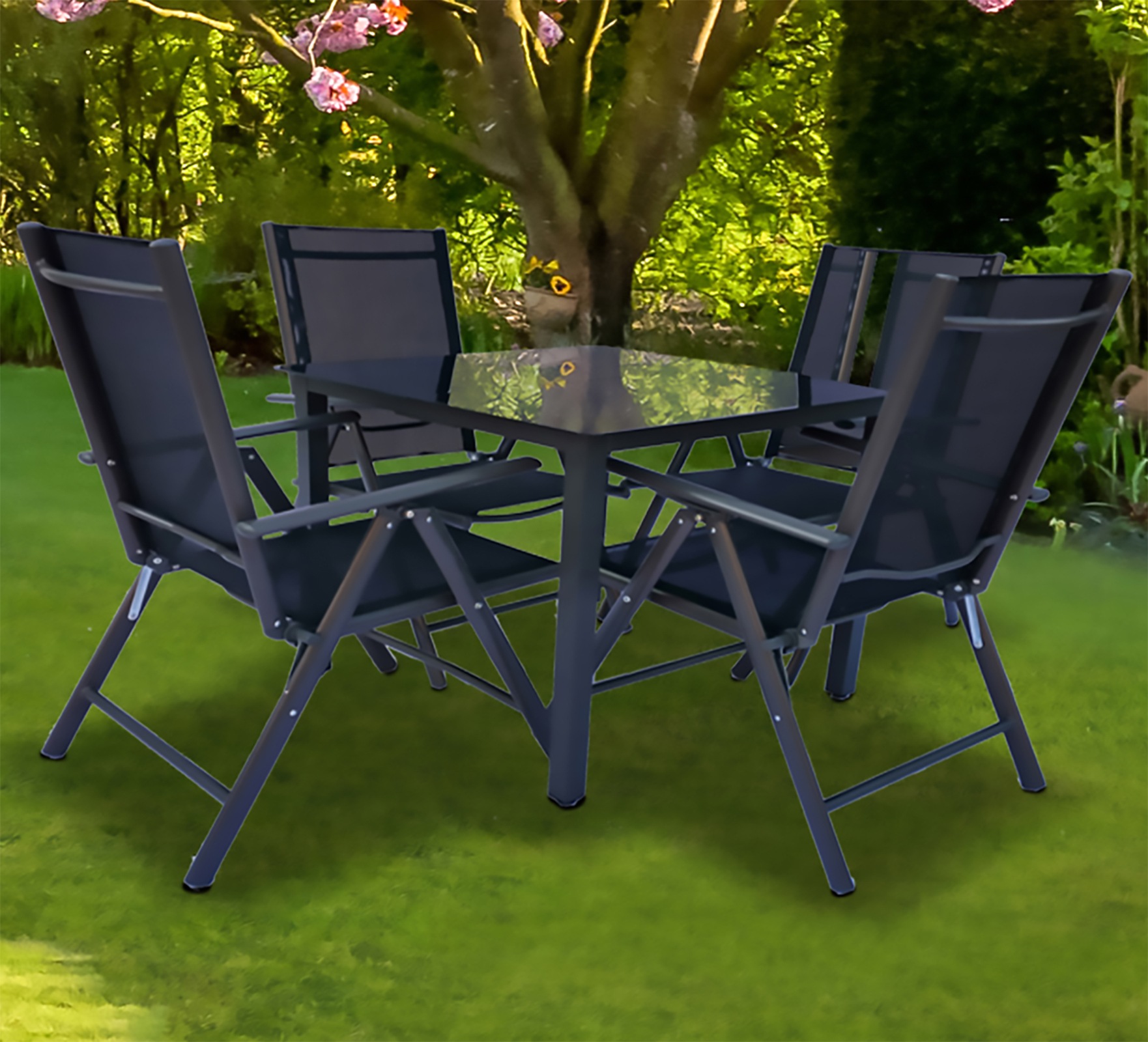 VCM Garten-Essgruppe »VCM 5-tlg Gartenmöbel Set | Sitzgruppe Essgruppe | 1xTisch, 4x Stühle | Tisch Maße ca. H. 76 x B. 80 x T. 80 cm | Garten Set ¿ Stühle 80 SW«, (5 tlg., SW)