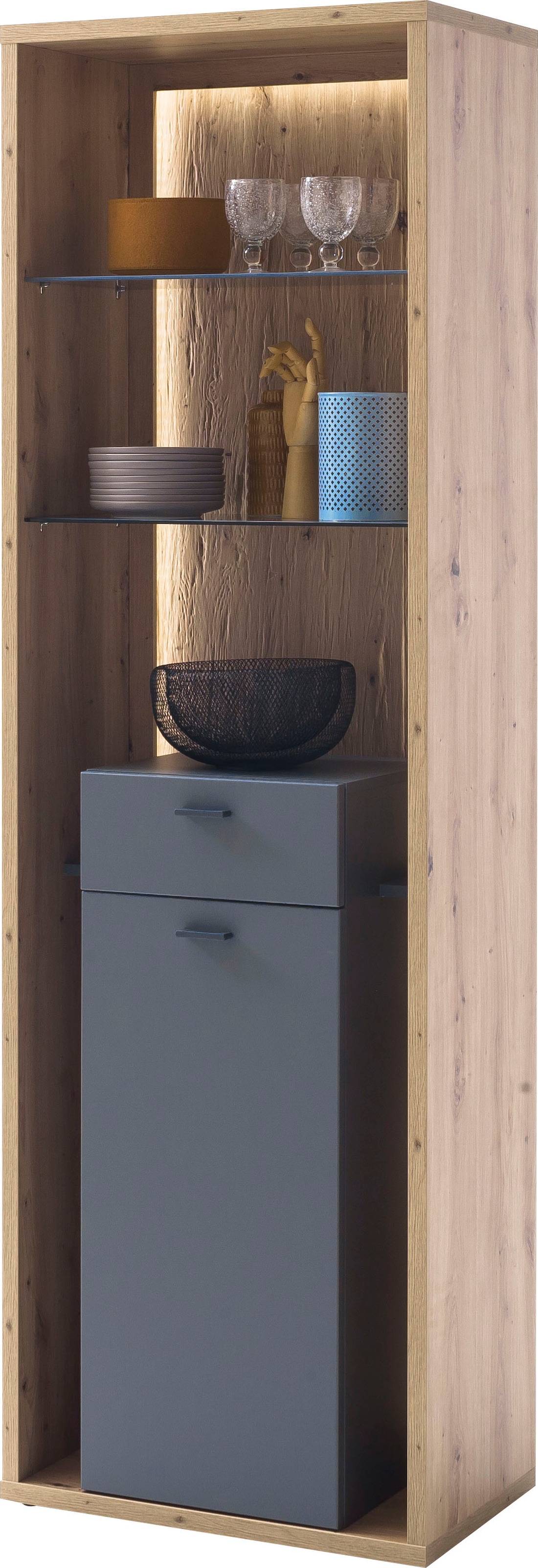 MCA furniture Vitrine »Lizzano«, Wohnzimmerschrank mit 3-D Rückwand,  wahlweise mit Beleuchtung bei OTTO