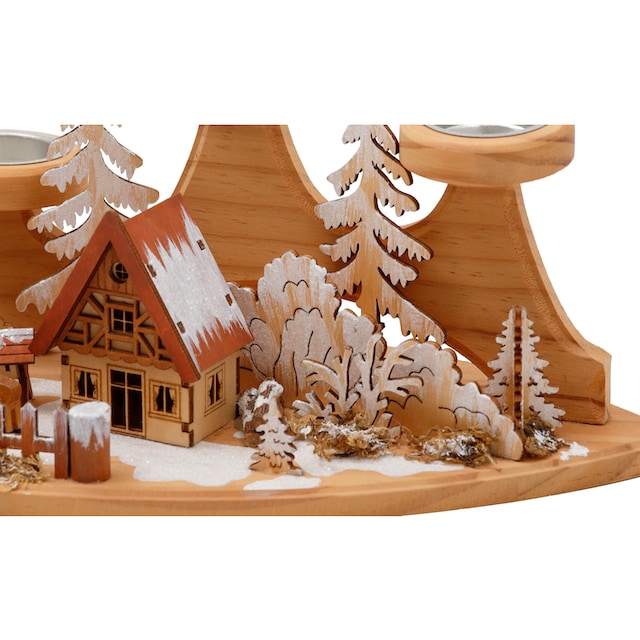 Home affaire Teelichthalter »Winterlandschaft, Weihnachtsdeko aus Holz«, (1  St.), Adventsleuchter für 4 Teelichter, Breite ca. 37 cm bei OTTO