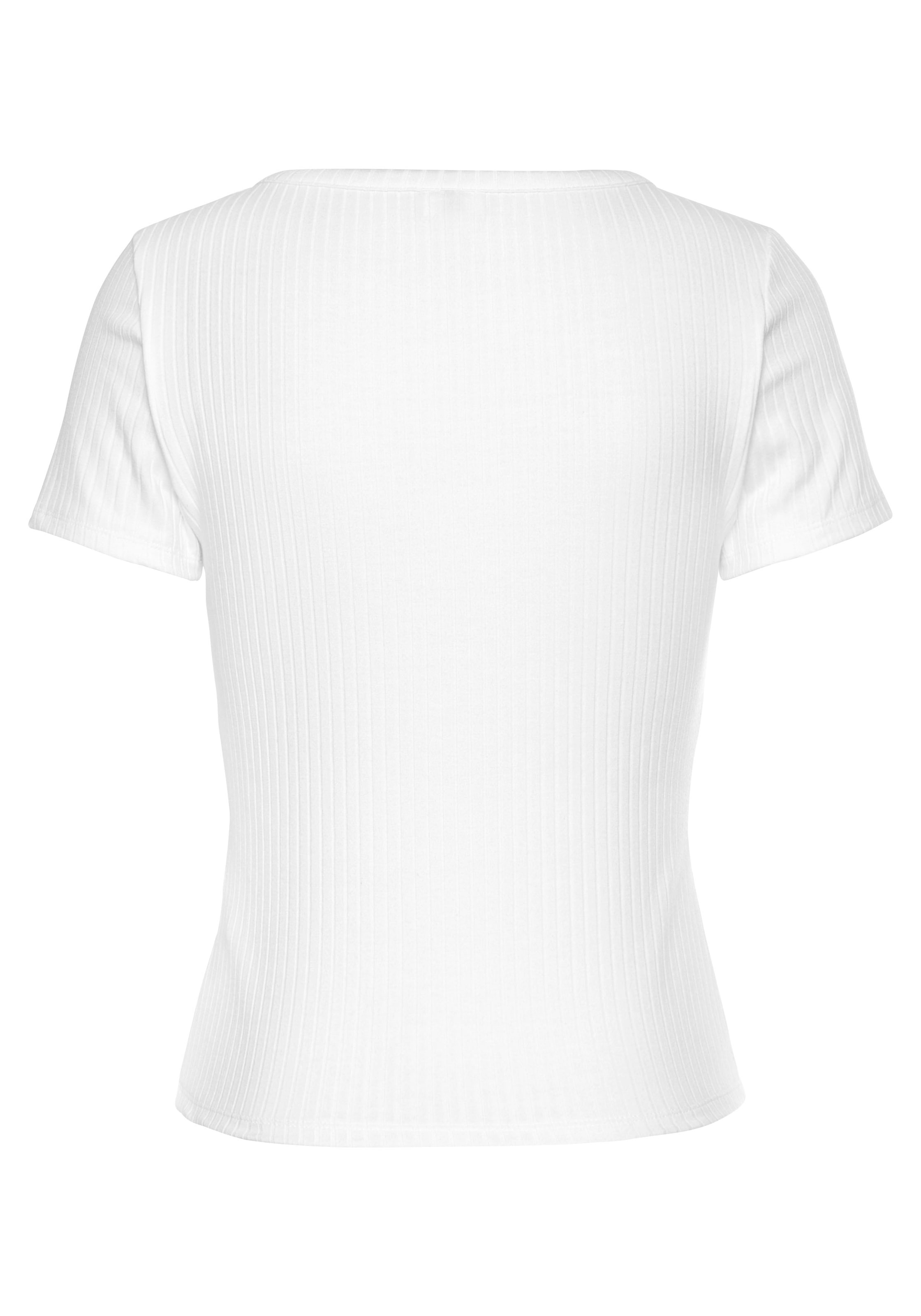 aus T-Shirt, Zierknopfleiste, Rippware LASCANA Online Kurzarmshirt, mit im Shop OTTO V-Ausschnitt