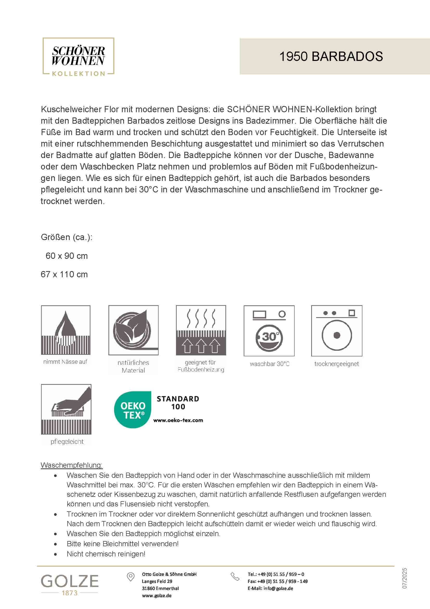 SCHÖNER WOHNEN-Kollektion Badematte »Barbados 231« Höhe 17 mm fußbodenheizungsgeeignet kuschelweicher Badezimmerteppich, waschbar