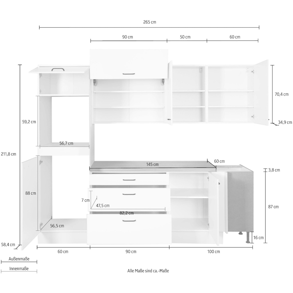 OPTIFIT Winkelküche »Elga«, Premium-Küche mit Soft-Close-Funktion, Stellbreite 265 x 175 cm