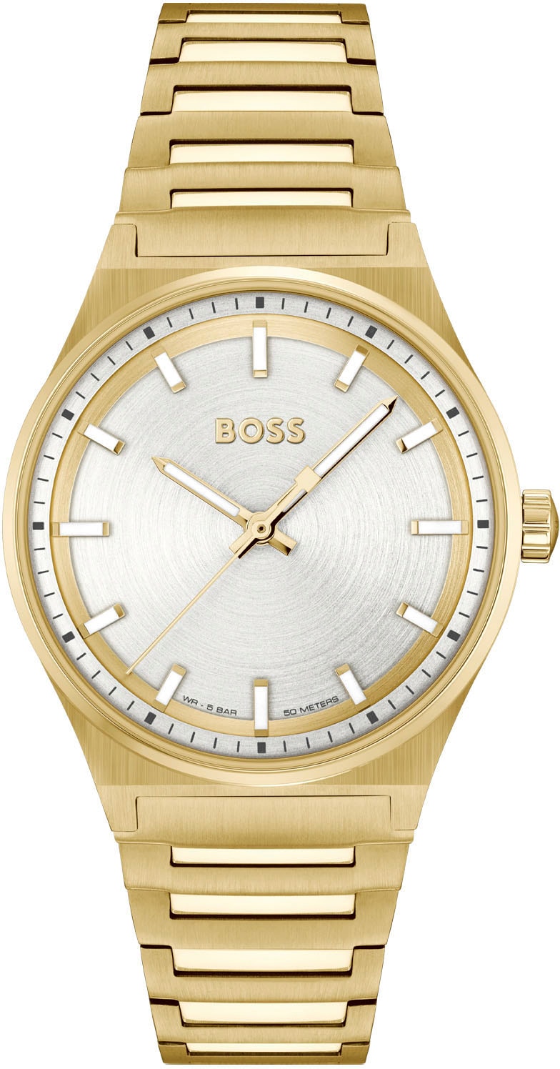 BOSS Quarzuhr »CANDOR LADIES«, Damenuhr, Armbanduhr, Leuchtindizes, Edelstahlarmband