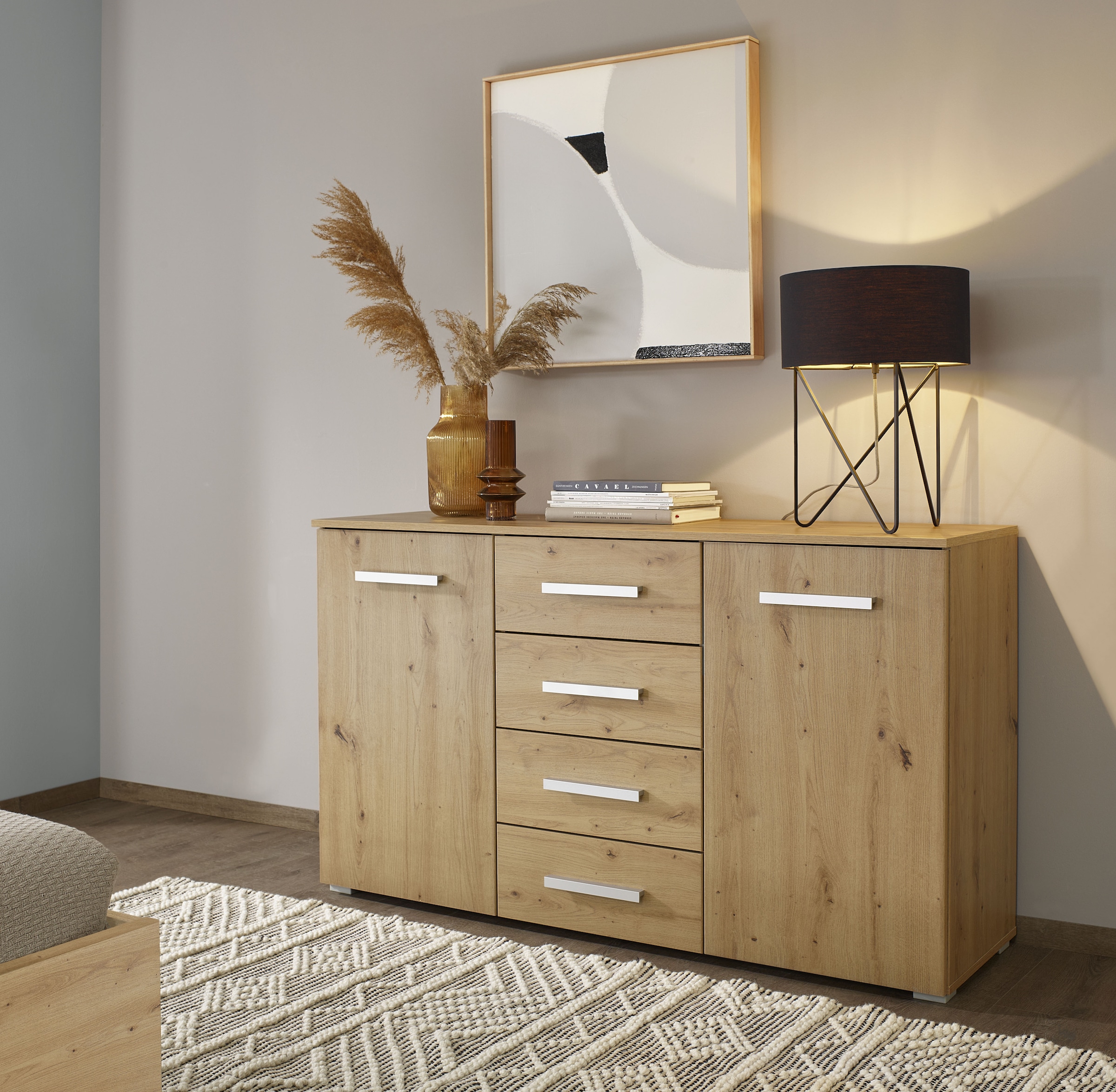 rauch Schubkastenkommode »Sideboard Kommode Kombikommode KOLUNA mit Dekorfront« Breite 120 cm,  vier große Schubladen, mit insgesamt 4 Einlegeböden MADE IN GERMANY