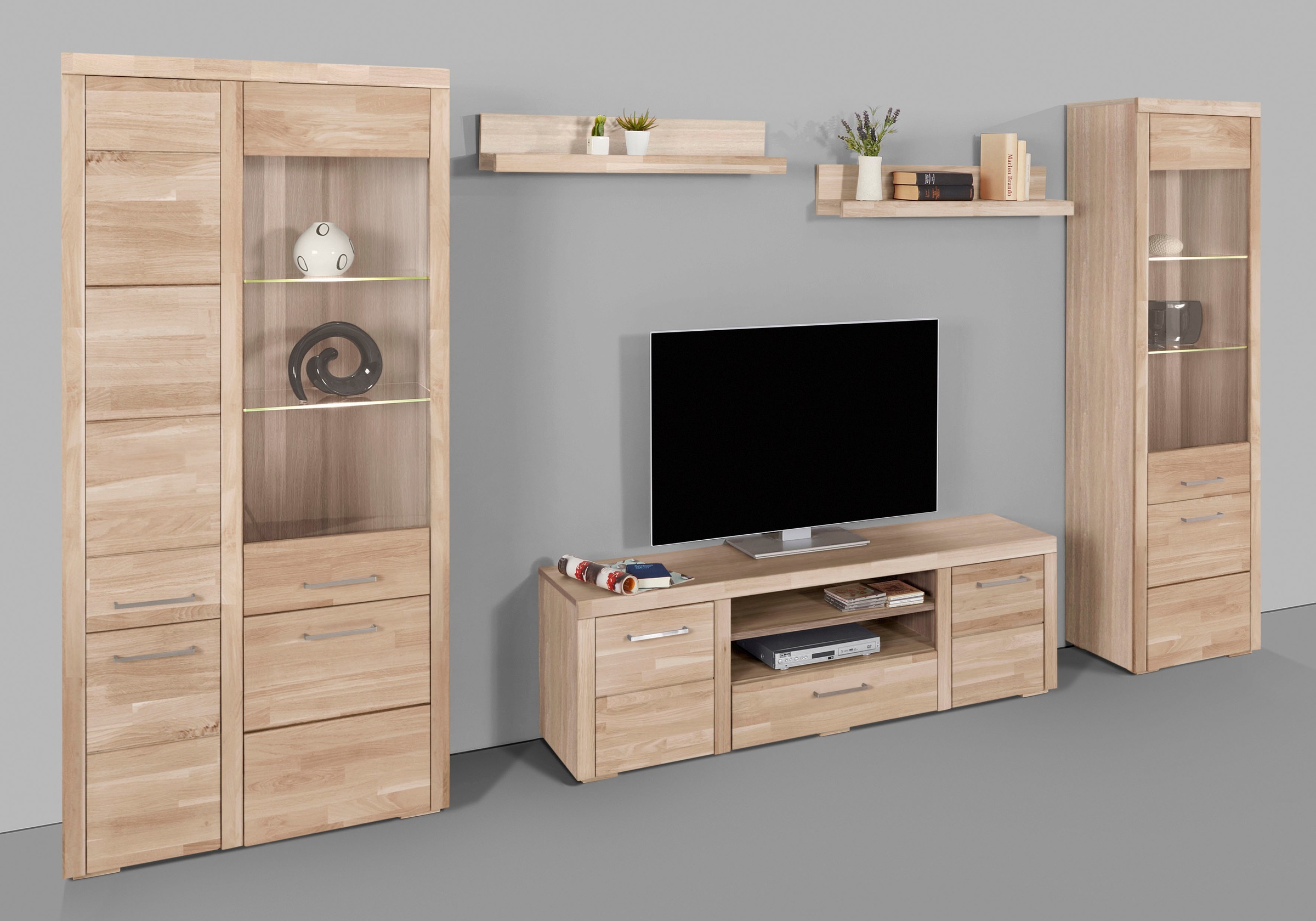 Home affaire Wohnwand »Falco«, (Set, 4 St., 5), Fronten aus Massivholz
