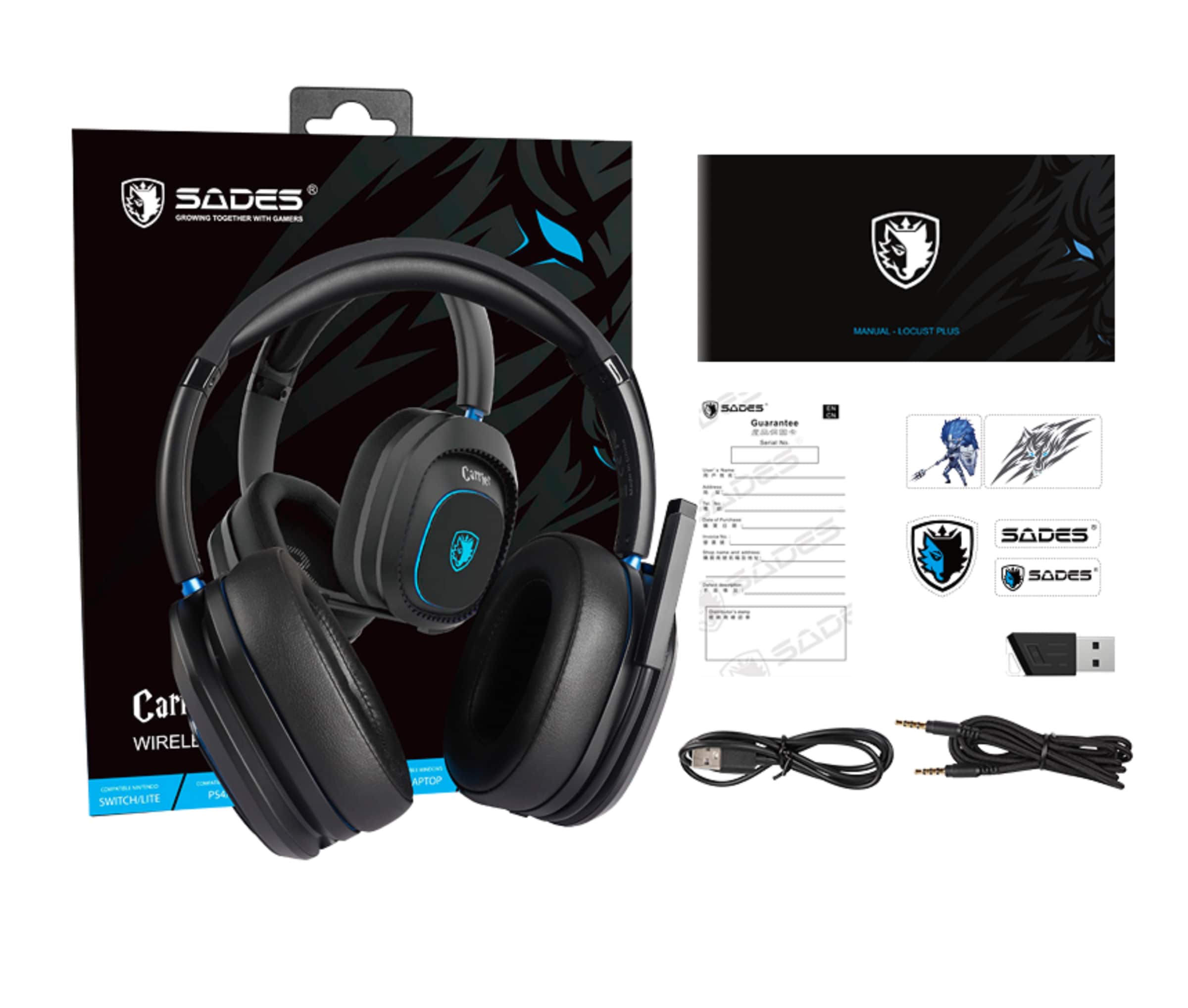 Sades Gaming-Headset »Carrier SA-203«, Rauschunterdrückung, kabellos, Stereo, Over Ear, Bluetooth 5.0, 2,4G, 3,5 mm