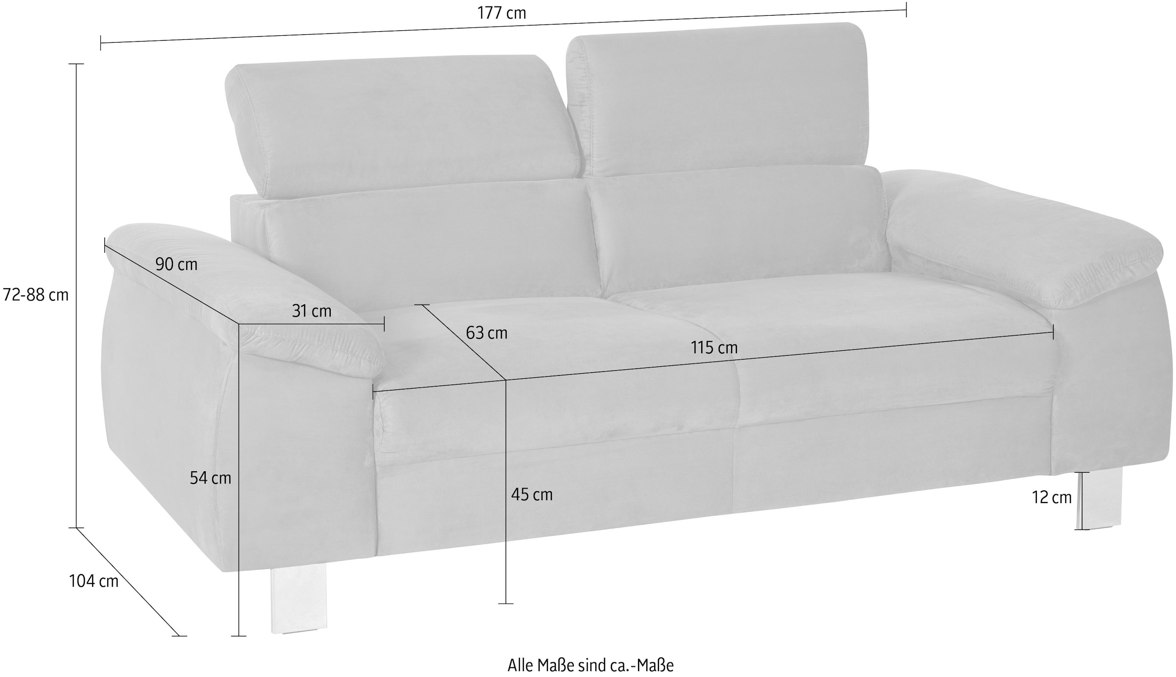 COTTA 2-Sitzer »Komaris, B: 177 cm«, mit Kopfteilverstellung