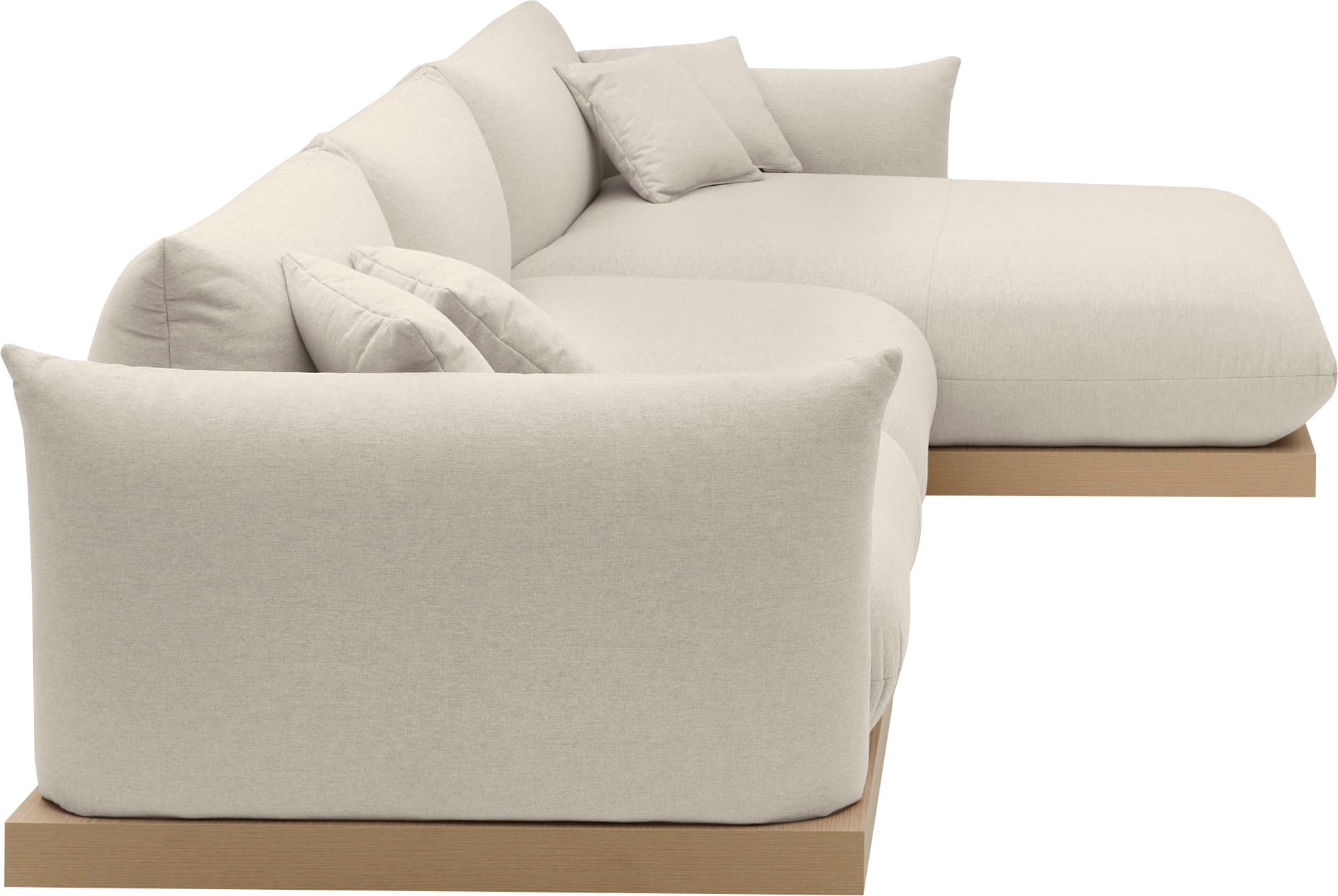OTTO home Ecksofa »Kalix, Polsterecke mit kräftigem Holz-Plateau, moderne Couch in L-Form«, wahlweise Recamiere links o. rechts, Strukturstoff, hoher Sitzkomfort