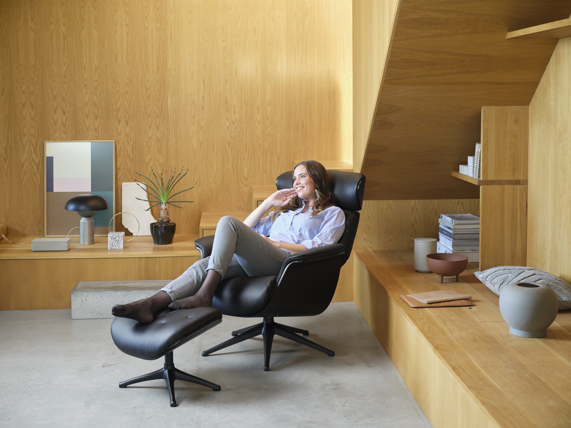 FLEXLUX Fußhocker »Volden Beinstütze, pflegeleicht, skandinavisches Design, hoher Komfort« für Beinauflage zur besseren Entspannung, schwarzer Fuß, Holzrahmen