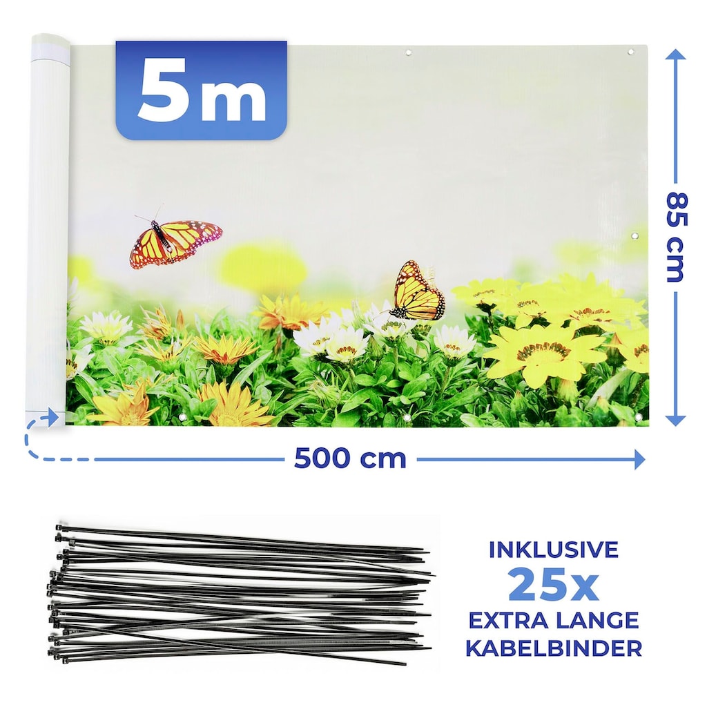 Maximex Balkonsichtschutz, 5 m, reißfest, mit Schmetterlings-Motiv