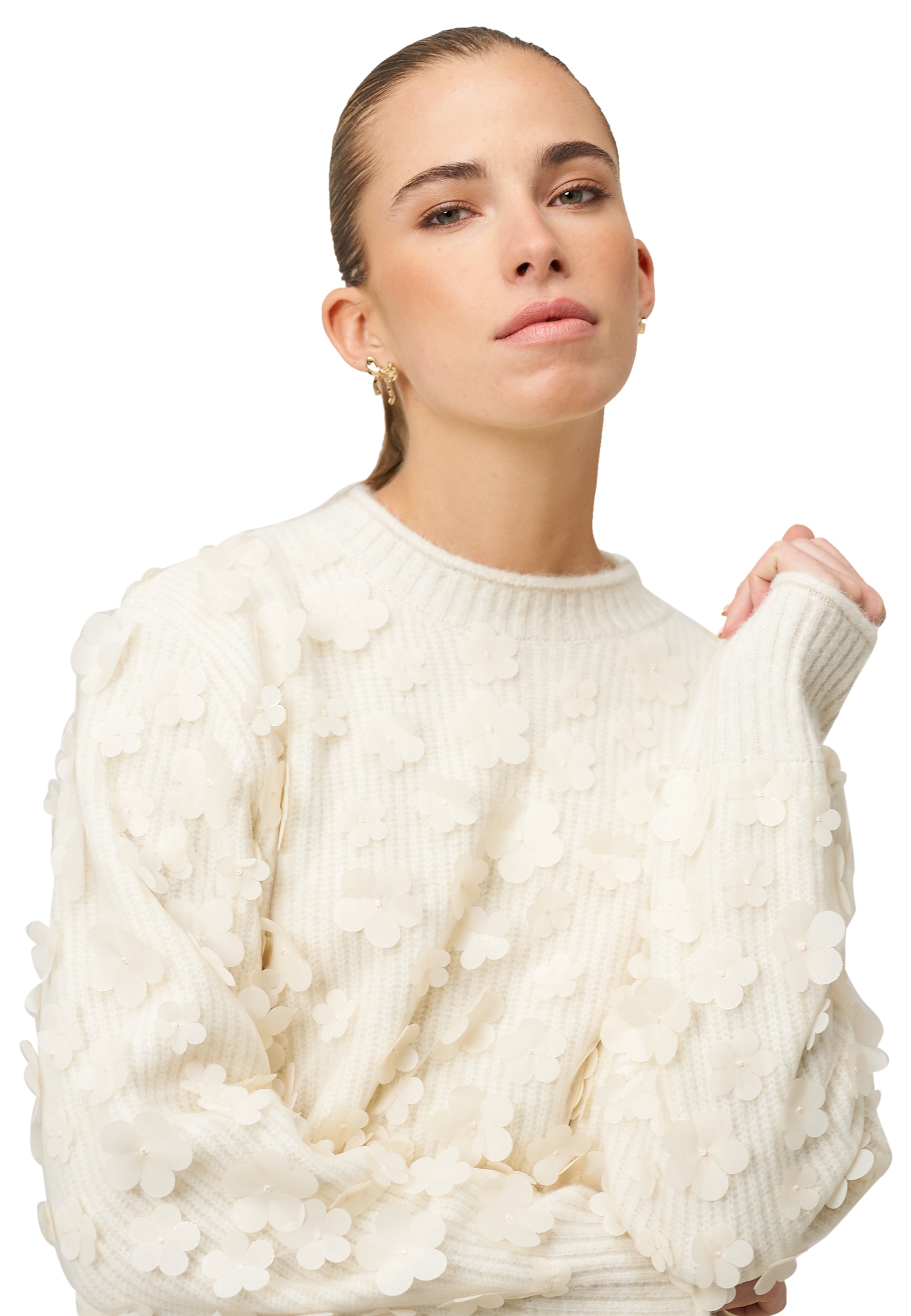 Zero Rundhalspullover »Pullover mit 3 D Blüten«